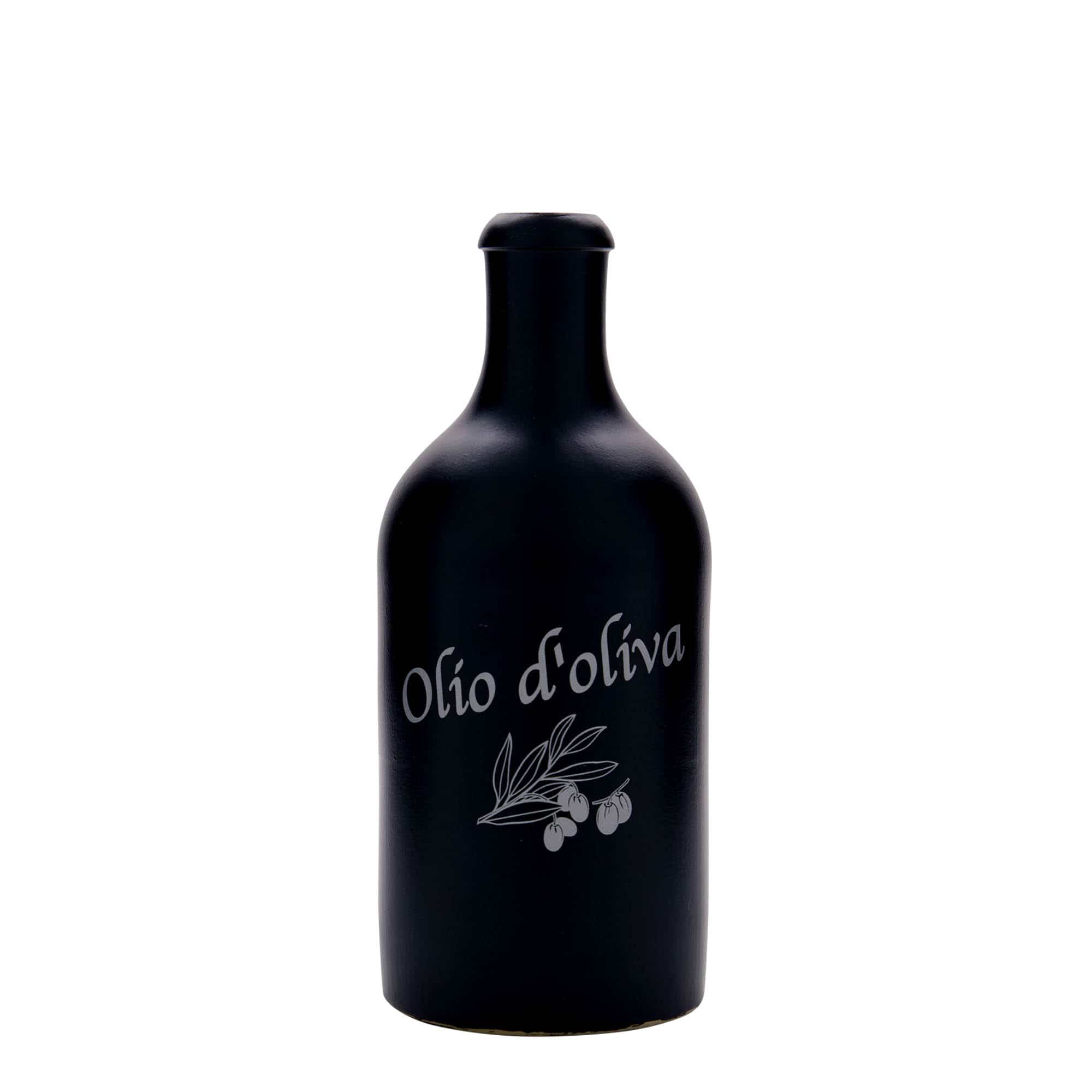 Κεραμικό μπουκάλι 500 ml, σχέδιο: Olio d'Oliva, κεραμικό, μαύρο, στόμιο: φελλός Κεραμικό μπουκάλι 500 ml, σχέδιο: Olio d'Oliva, κεραμικό, μαύρο, στόμιο: φελλός