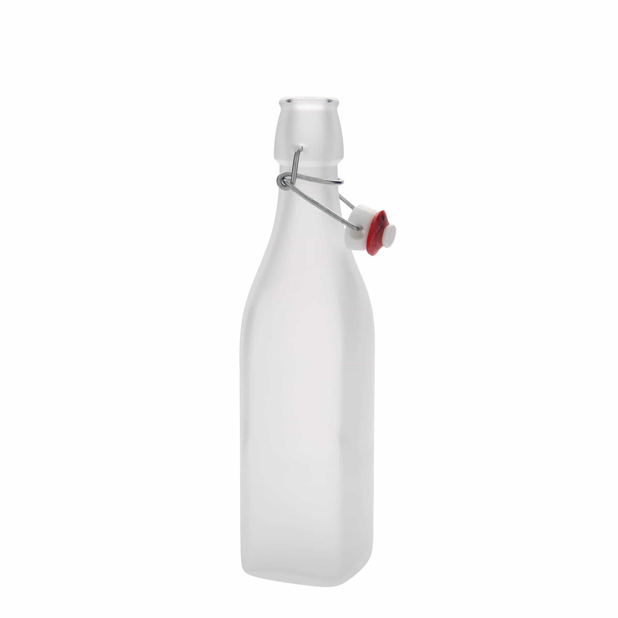 500 ml γυάλινο μπουκάλι 'Swing, τετράγωνο, λευκό, στόμιο: κλείσιμο με μπρούτζινο κρίκο