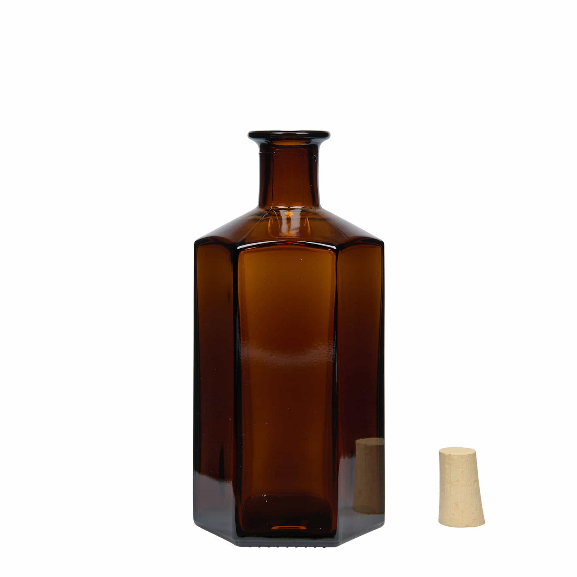 Γυάλινο μπουκάλι 500 ml Apothecary 'Jimmy'. εξαγωνικό. καφέ. Στόμιο: φελλός