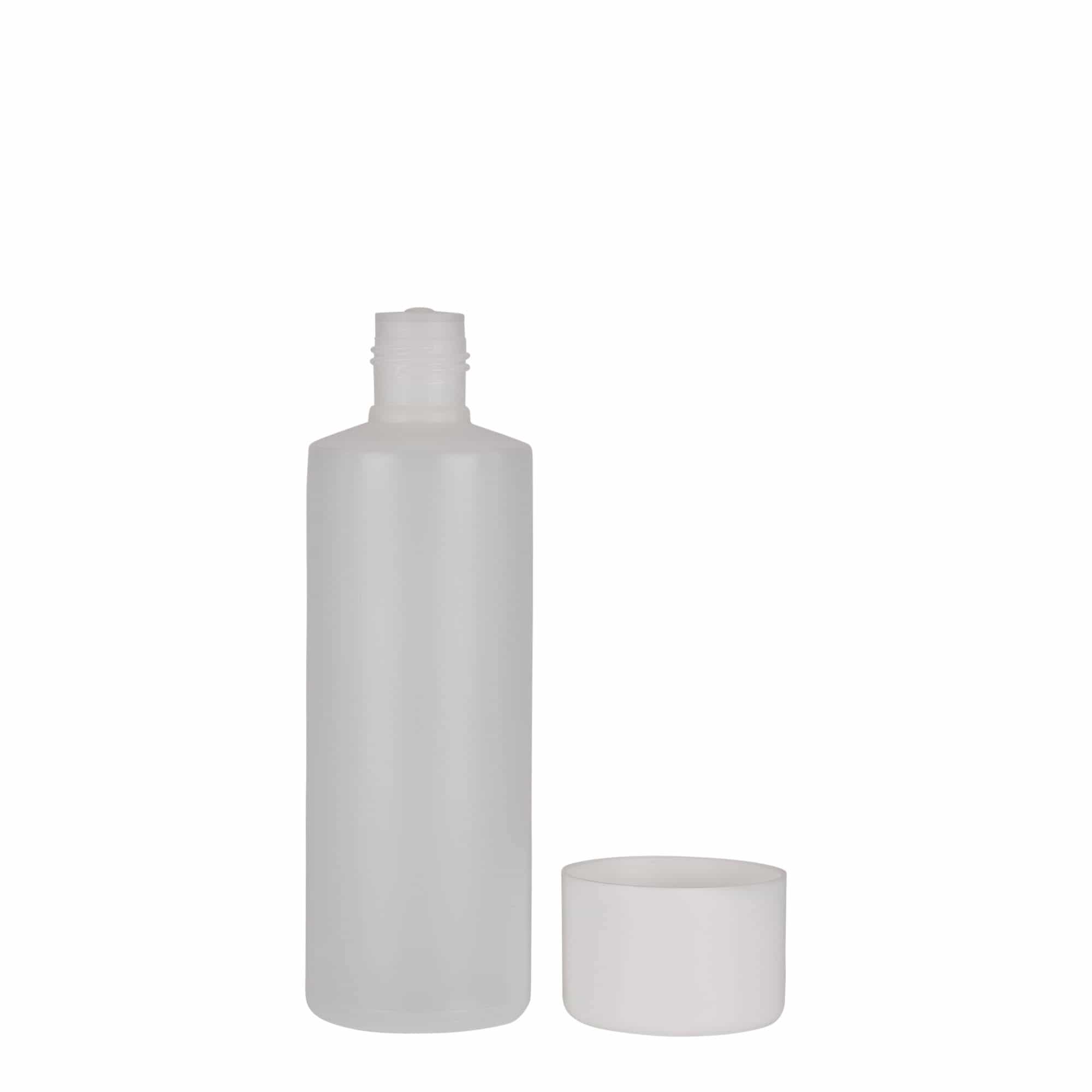 200 ml στρογγυλό μπουκάλι, πλαστικό PE, φυσικό, στόμιο: βιδωτό καπάκι