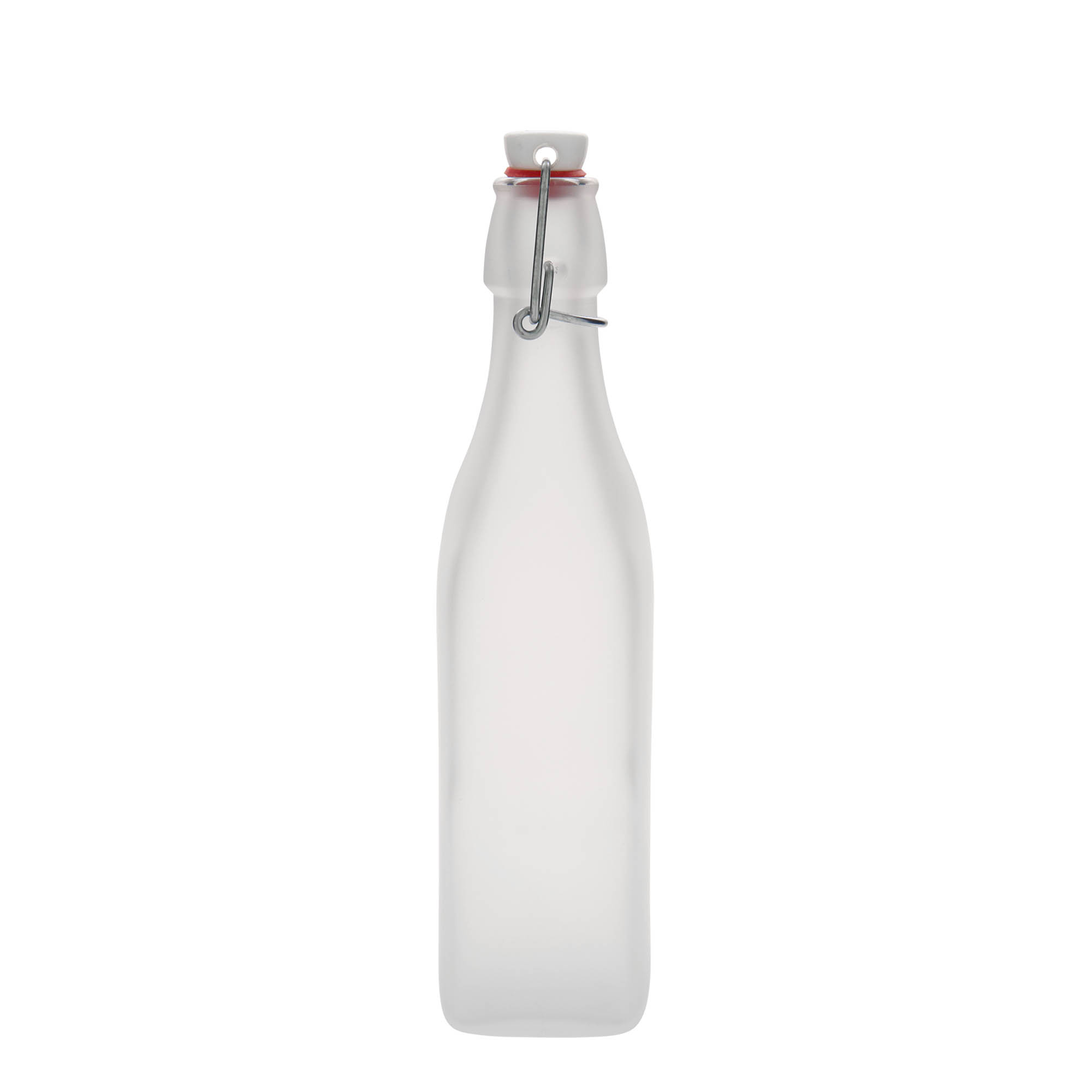 500 ml γυάλινο μπουκάλι 'Swing, τετράγωνο, λευκό, στόμιο: κλείσιμο με μπρούτζινο κρίκο