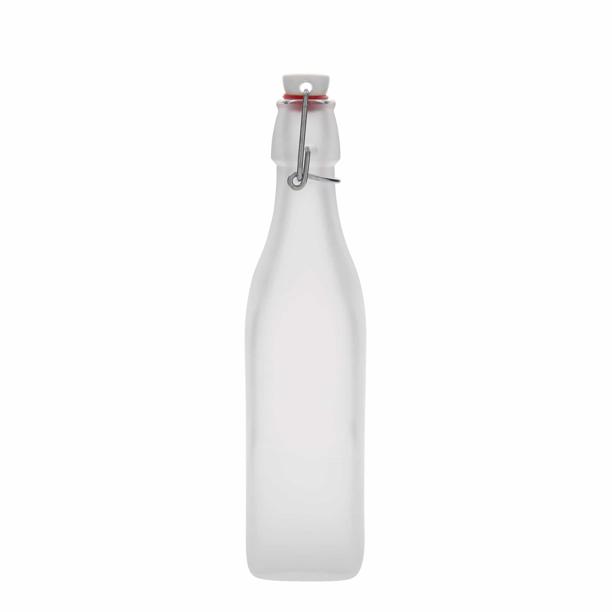 500 ml γυάλινο μπουκάλι 'Swing, τετράγωνο, λευκό, στόμιο: κλείσιμο με μπρούτζινο κρίκο