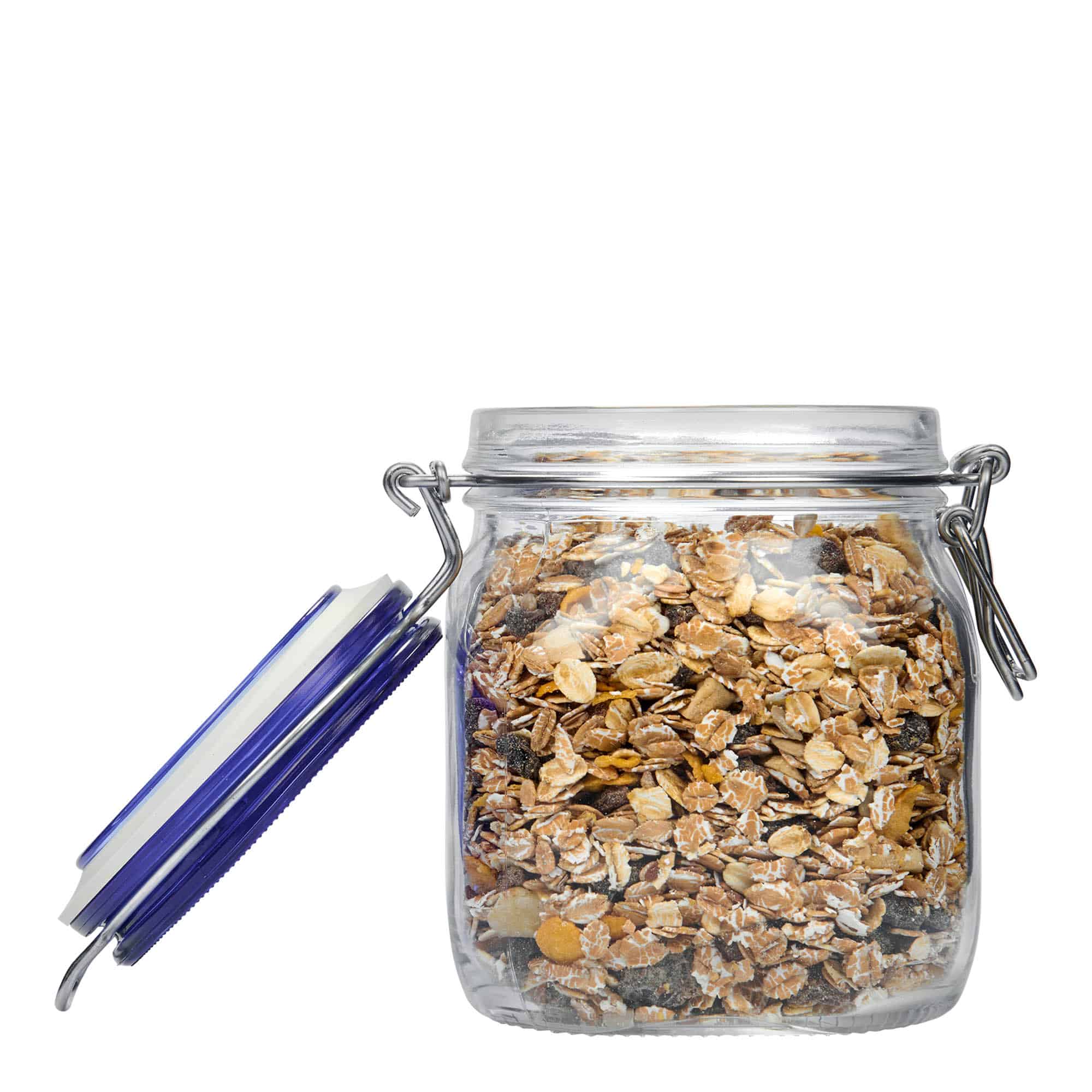 750 ml γυάλινο βάζο με σύρμα κλεισίματος 'Fido' μπλε καπάκι, τετράγωνο, στόμιο: κλείσιμο με σύρμα 750 ml γυάλινο βάζο με σύρμα κλεισίματος 'Fido' μπλε καπάκι, τετράγωνο, στόμιο: κλείσιμο με σύρμα