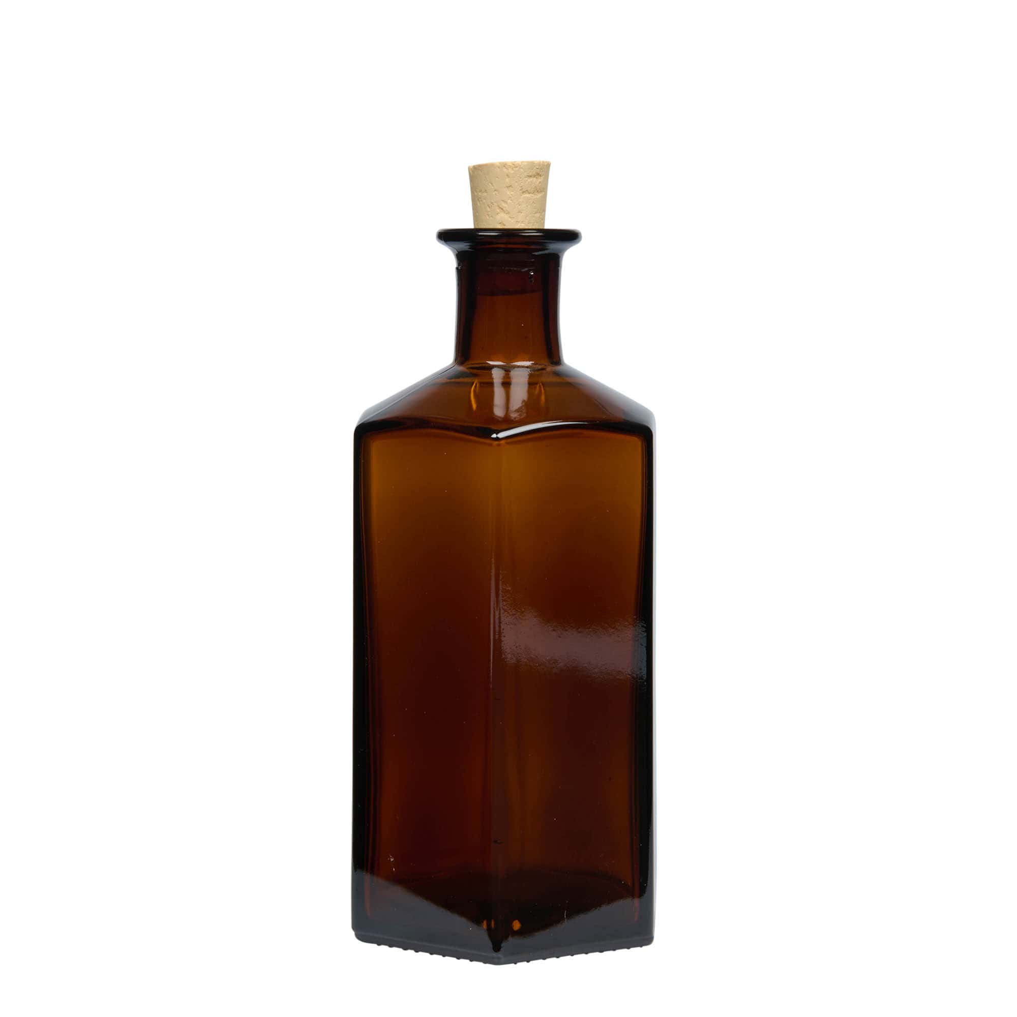 500 ml γυάλινο μπουκάλι φαρμακοποιού 'Jimmy', εξαγωνικό, καφέ, στόμιο: φελλός