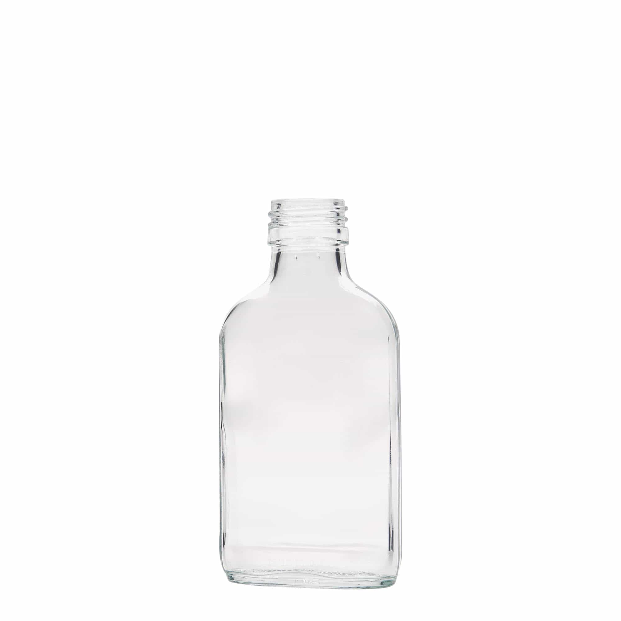 100 ml φιάλη τσέπης, ορθογώνια, γυαλί, στόμιο: PP 28