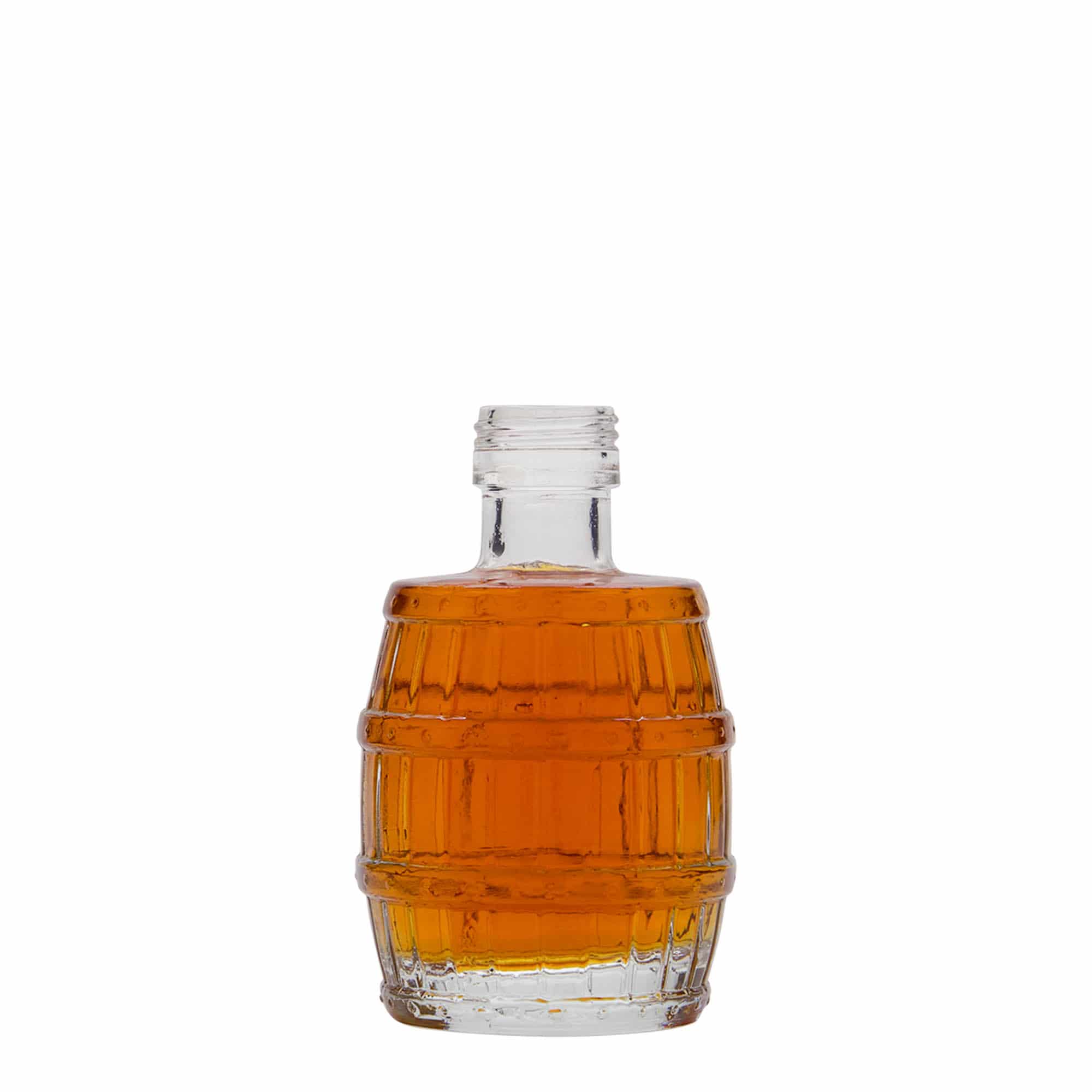 100 ml γυάλινο μπουκάλι 'βαρέλι', στόμιο: PP 24 100 ml γυάλινο μπουκάλι 'βαρέλι', στόμιο: PP 24