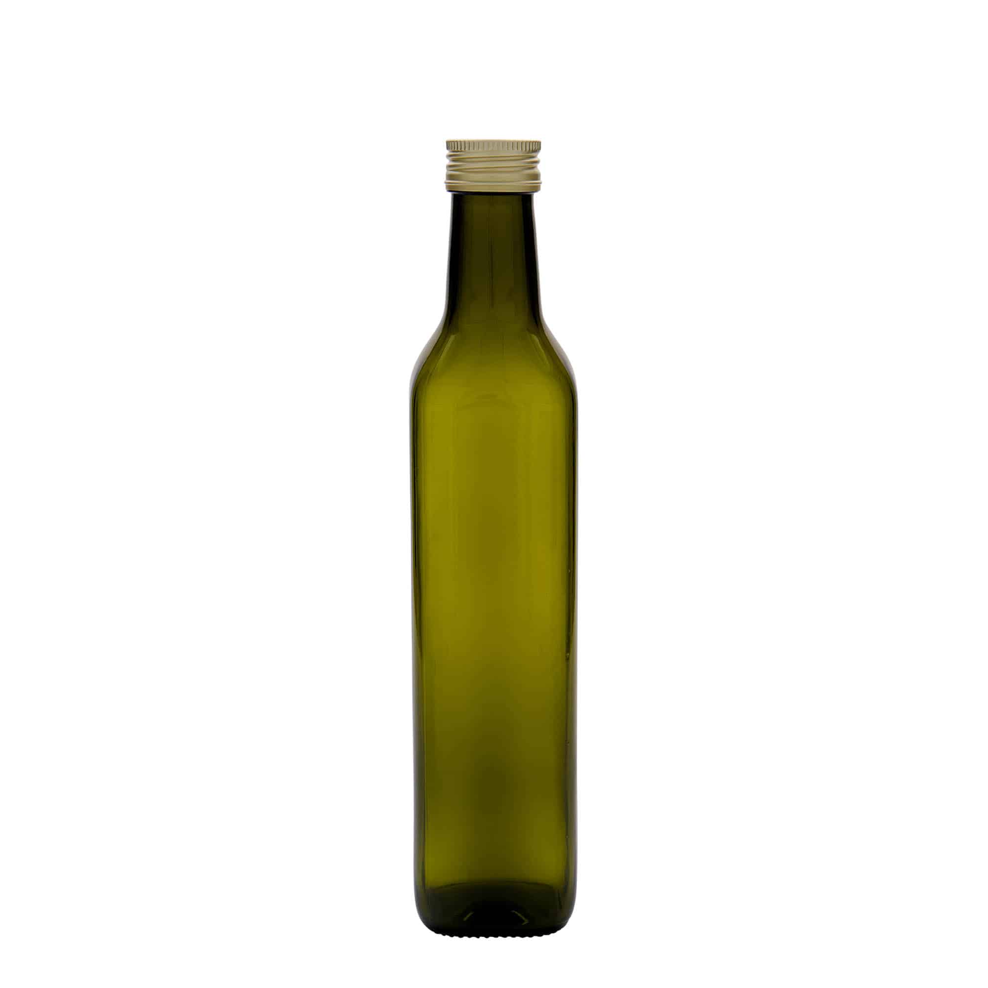 500 ml γυάλινο μπουκάλι 'Marasca', τετράγωνο, παλαιωμένο πράσινο, στόμιο: PP 31,5