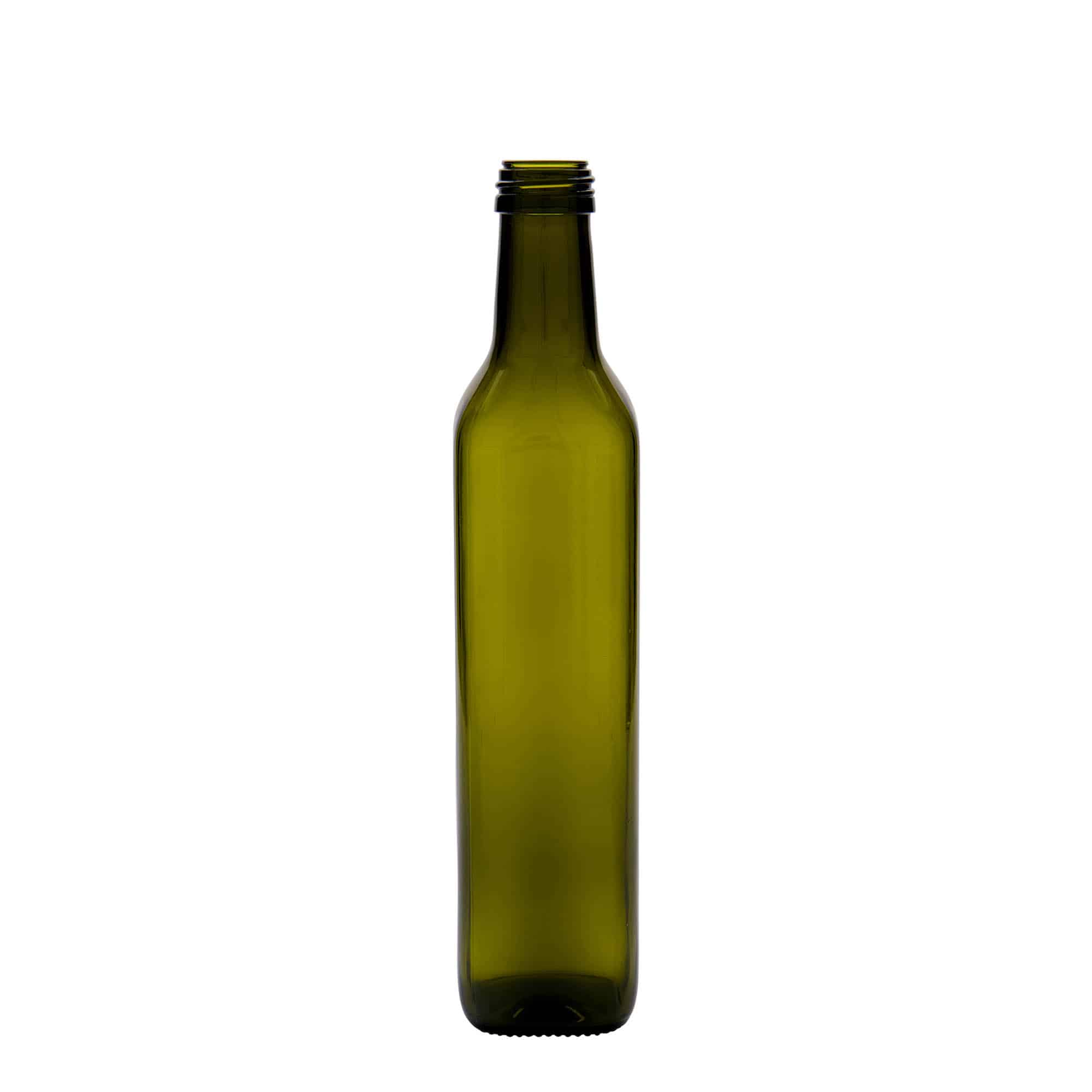 500 ml γυάλινο μπουκάλι 'Marasca', τετράγωνο, παλαιωμένο πράσινο, στόμιο: PP 31,5