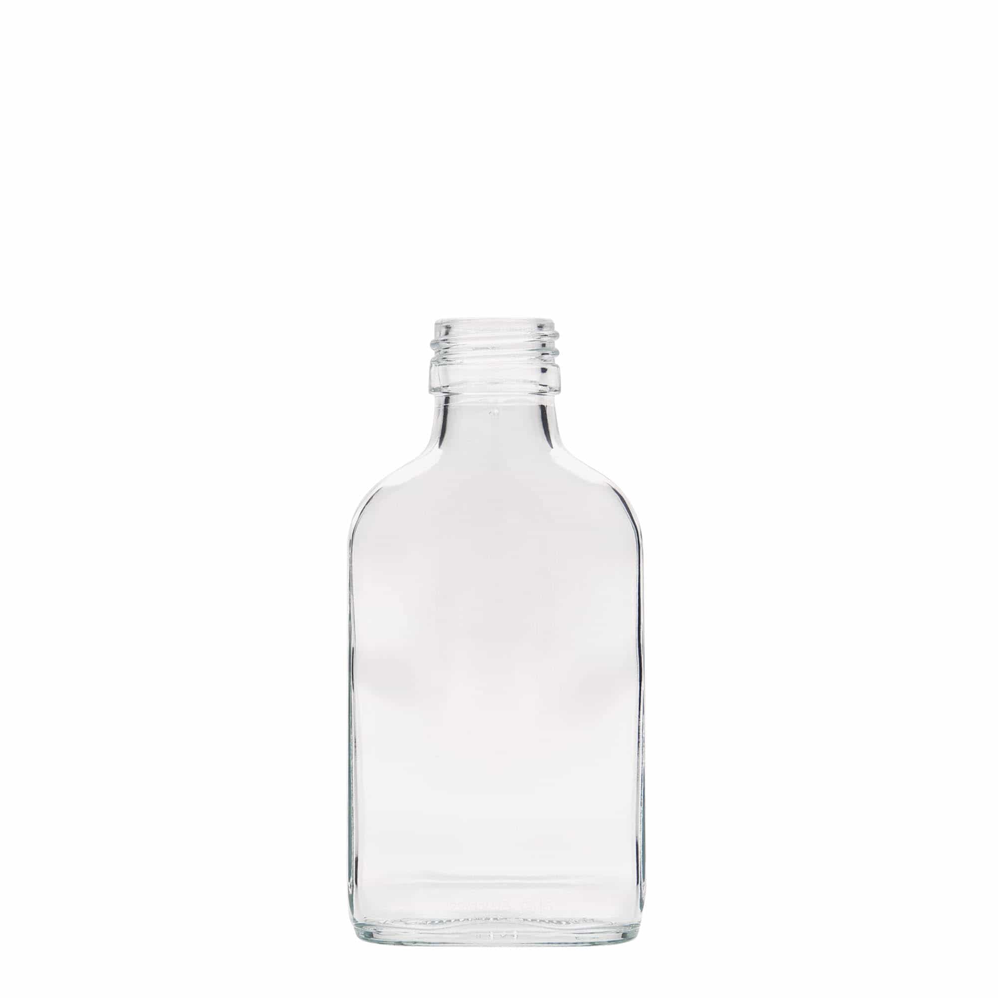 100 ml φιάλη τσέπης, ορθογώνια, γυαλί, στόμιο: PP 28