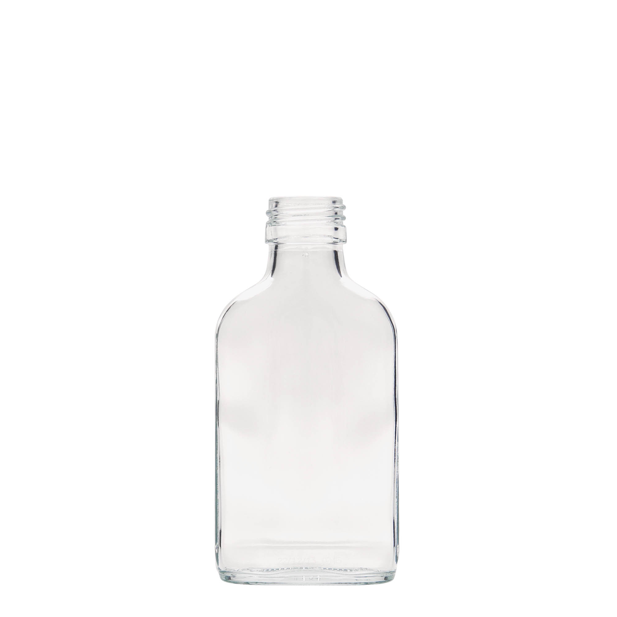 100 ml φιάλη τσέπης, ορθογώνια, γυαλί, στόμιο: PP 28 100 ml φιάλη τσέπης, ορθογώνια, γυαλί, στόμιο: PP 28