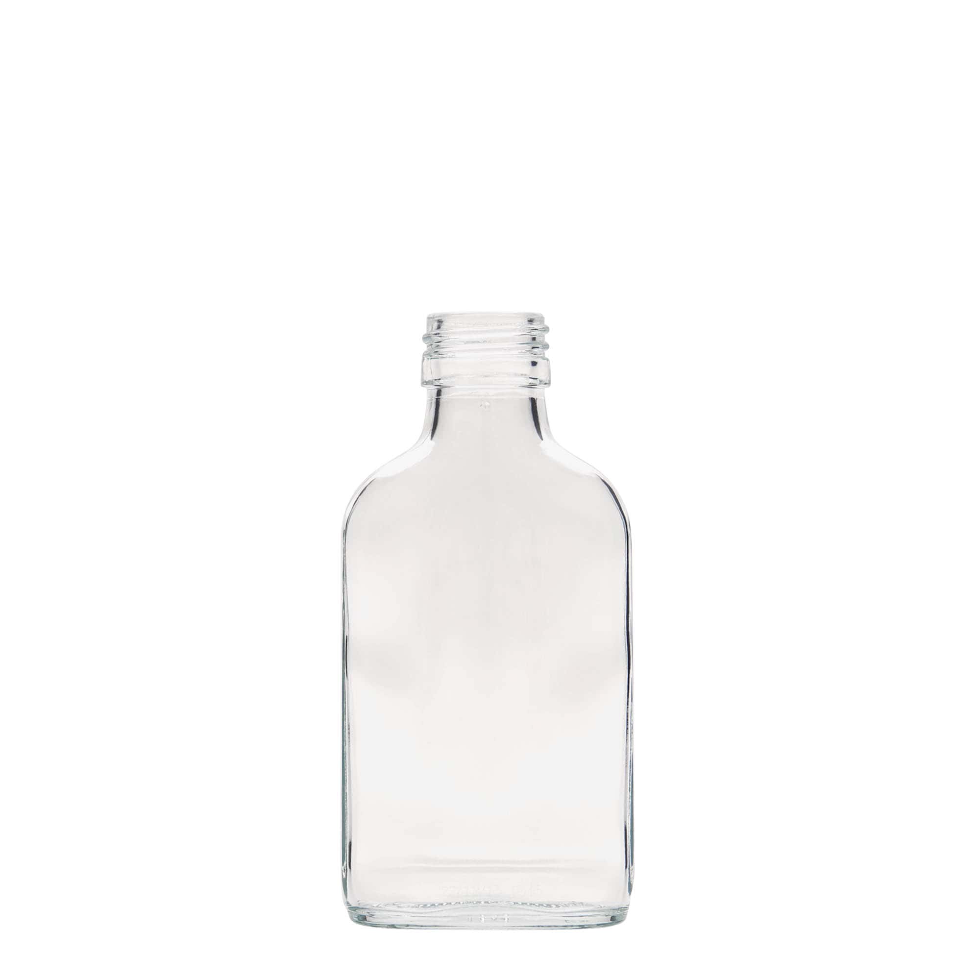 100 ml φιάλη τσέπης, ορθογώνια, γυαλί, στόμιο: PP 28