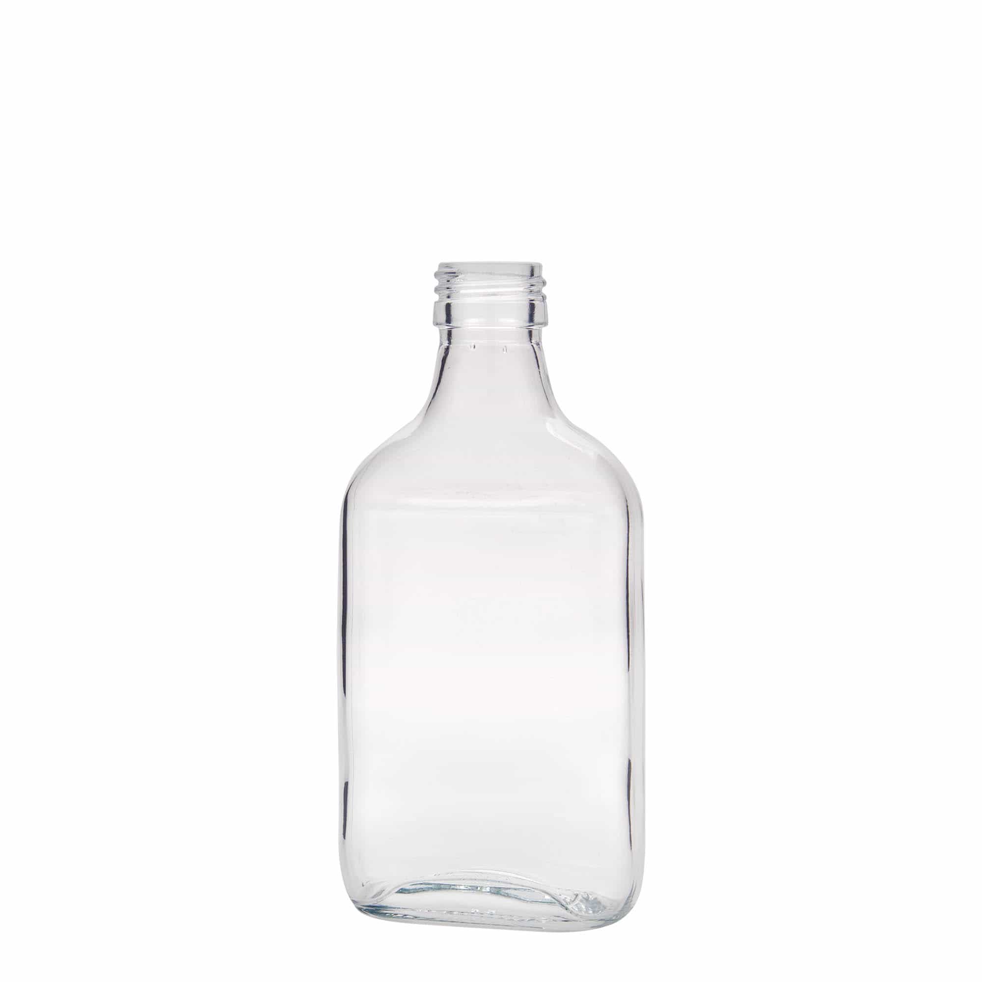 200 ml φιάλη τσέπης, ορθογώνια, γυάλινη, στόμιο: PP 28