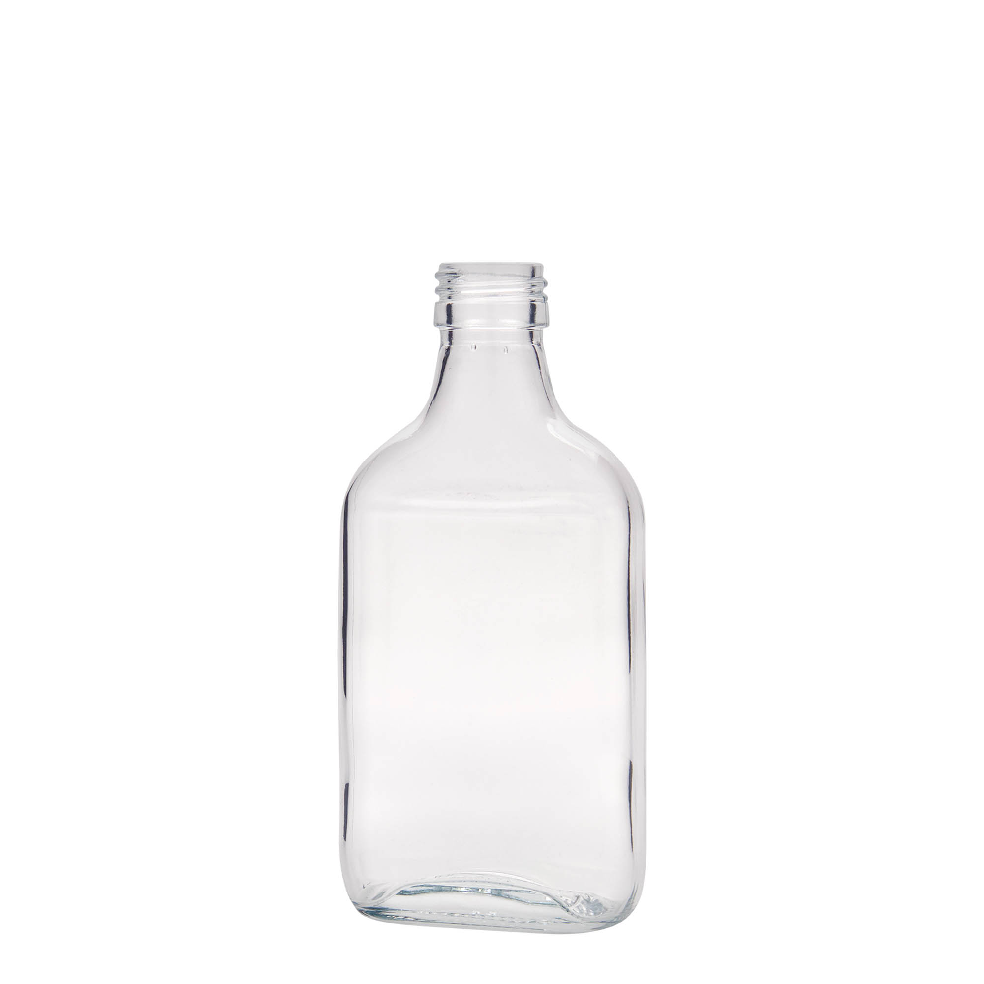 200 ml φιάλη τσέπης, ορθογώνια, γυάλινη, στόμιο: PP 28