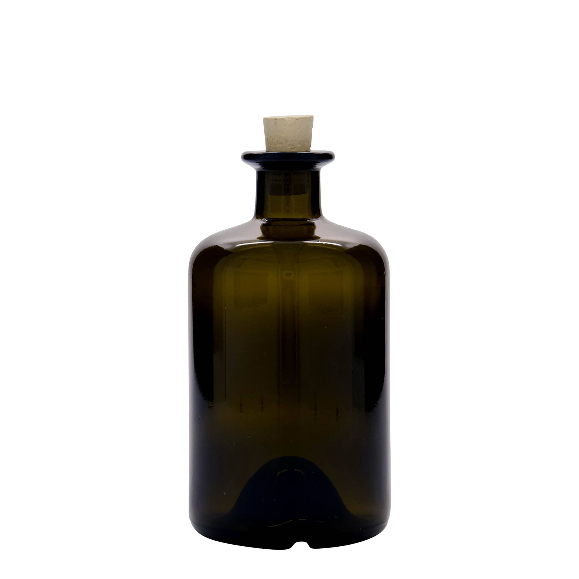 500 ml γυάλινο μπουκάλι φαρμακοποιού, παλαιωμένο πράσινο, στόμιο: φελλός