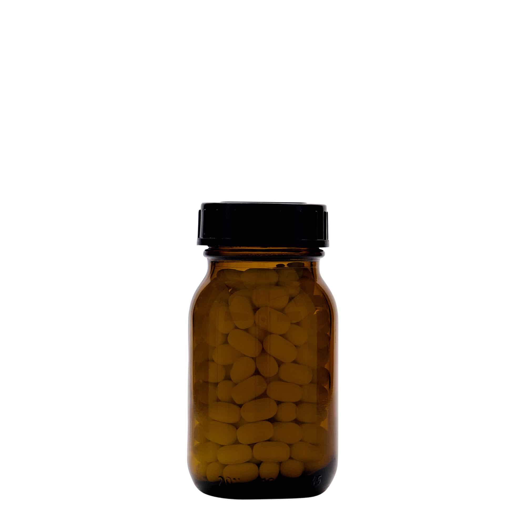 100 ml γυάλινο βάζο με φαρδύ λαιμό, καφέ, στόμιο: DIN 40 100 ml γυάλινο βάζο με φαρδύ λαιμό, καφέ, στόμιο: DIN 40