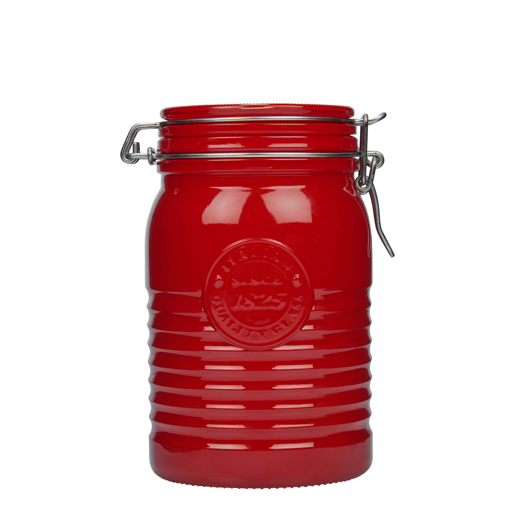 1.000 ml γυάλινο βάζο με μεταλλικό κλιπ 'Officina 1825', κόκκινο, στόμιο: μεταλλικό κλείσιμο με κλιπ