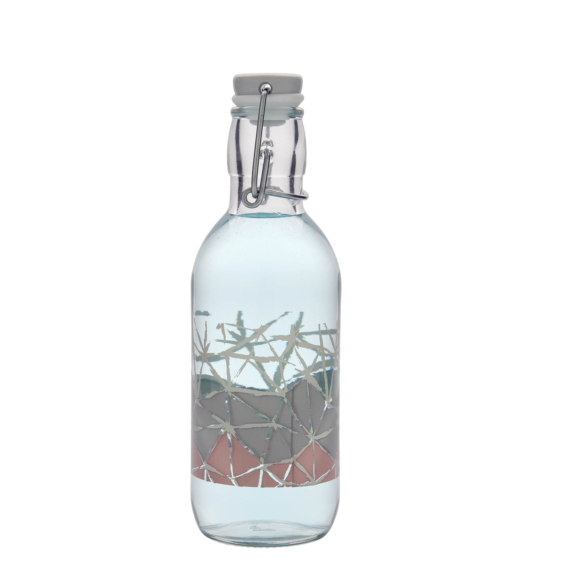 500 ml γυάλινο μπουκάλι Emilia με εκτύπωση 'Manolibera rosa', στόμιο: κλείσιμο με σύρτη