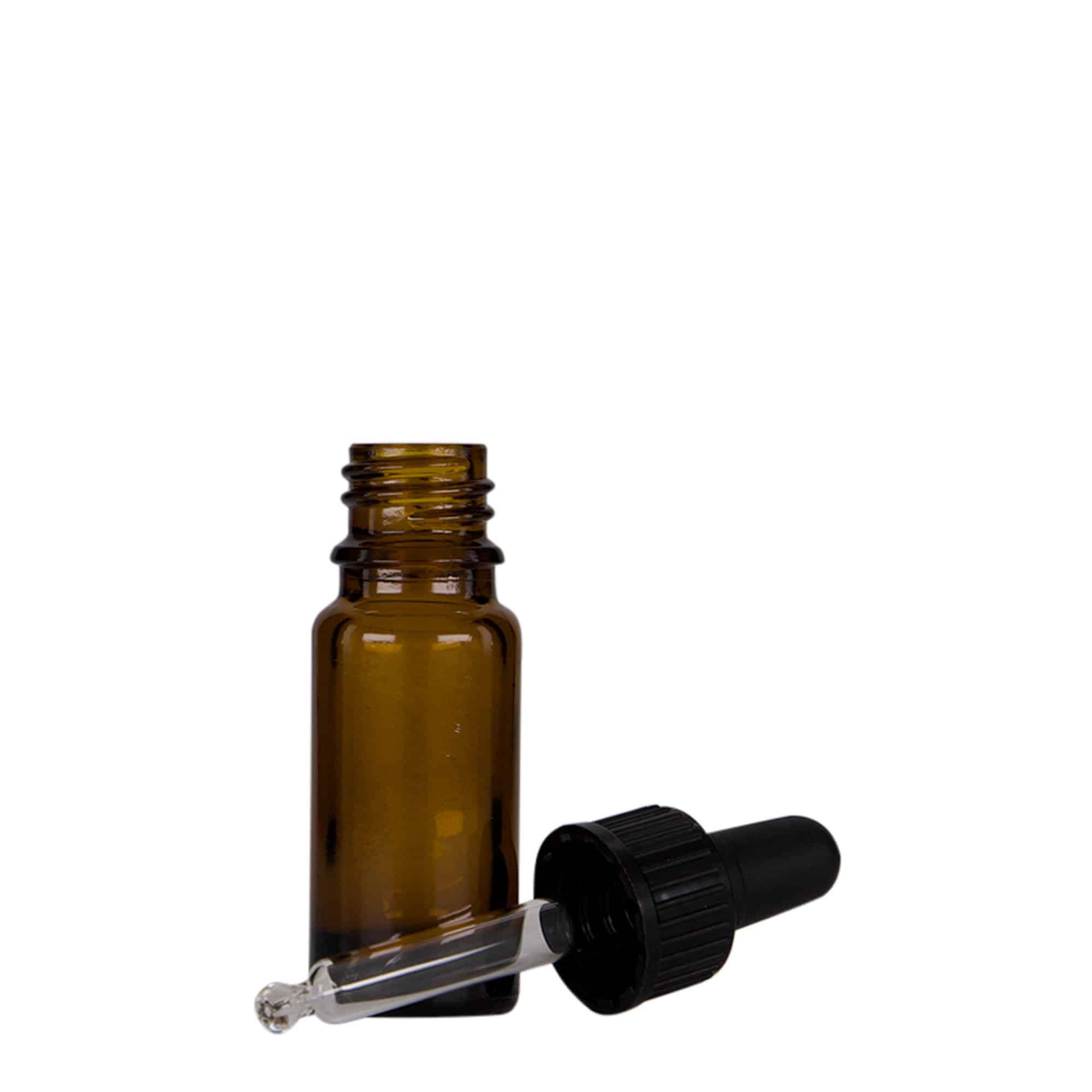 10 ml φιαλίδιο με πιπέτα, ιατρικό, γυάλινο, καφέ-μαύρο, στόμιο: DIN 18