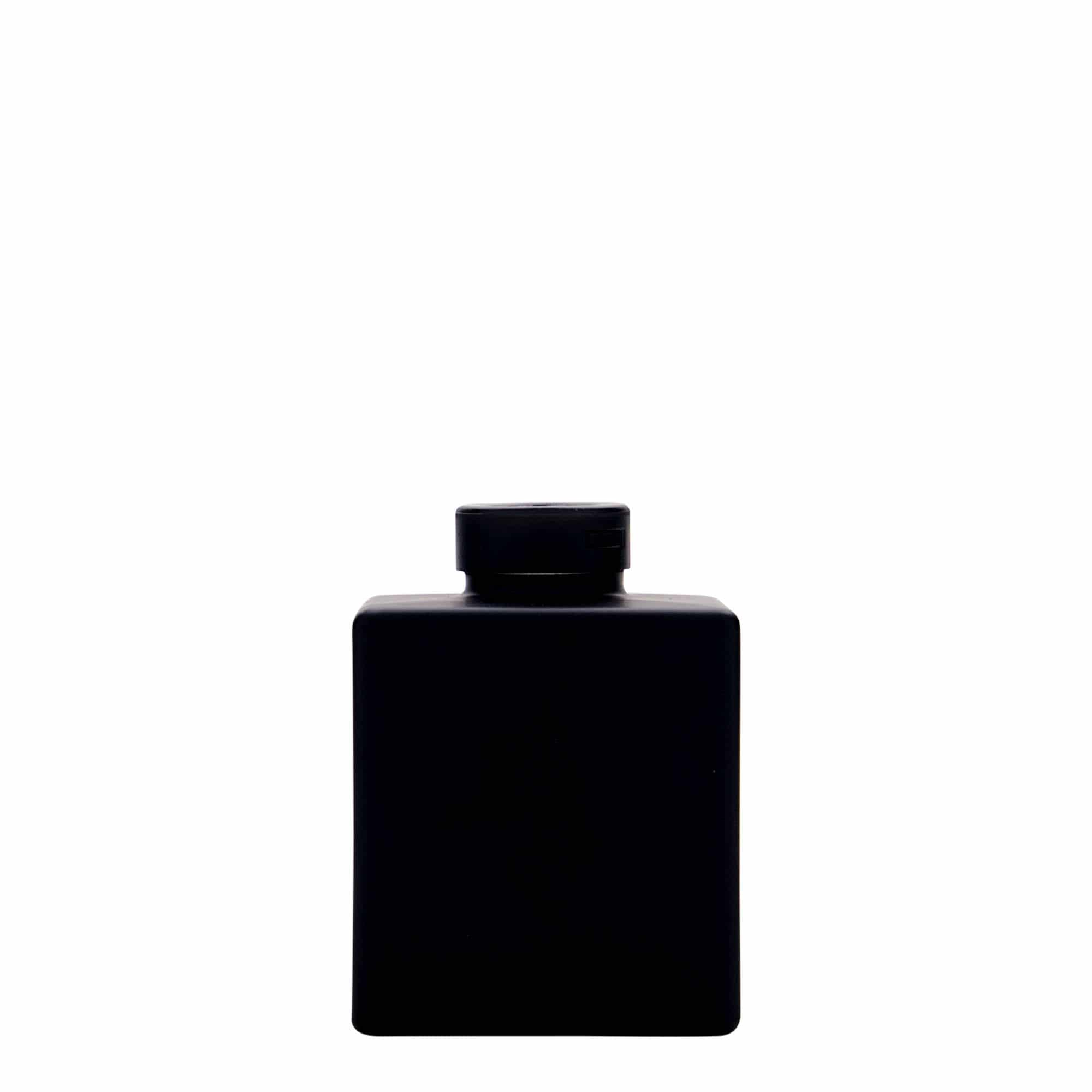 Γυάλινο μπουκάλι 'Cube' 100 ml, τετράγωνο, μαύρο, στόμιο: φελλός Γυάλινο μπουκάλι 'Cube' 100 ml, τετράγωνο, μαύρο, στόμιο: φελλός