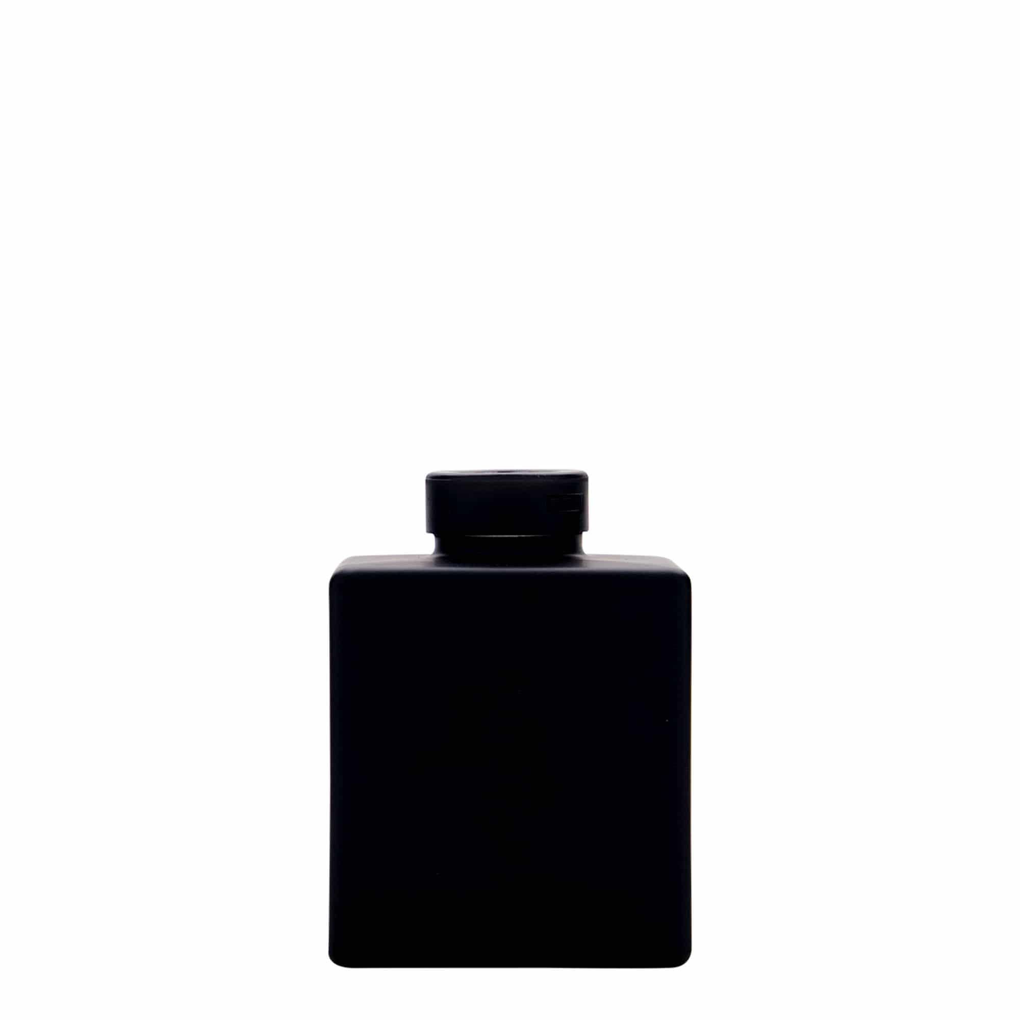 100 ml γυάλινο μπουκάλι 'Cube', τετράγωνο, μαύρο, στόμιο: φελλός
