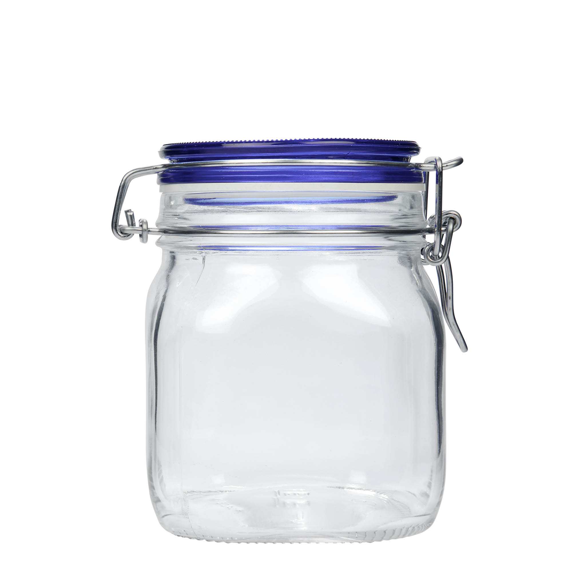 750 ml γυάλινο βάζο με σύρμα κλεισίματος 'Fido' μπλε καπάκι, τετράγωνο, στόμιο: κλείσιμο με σύρμα