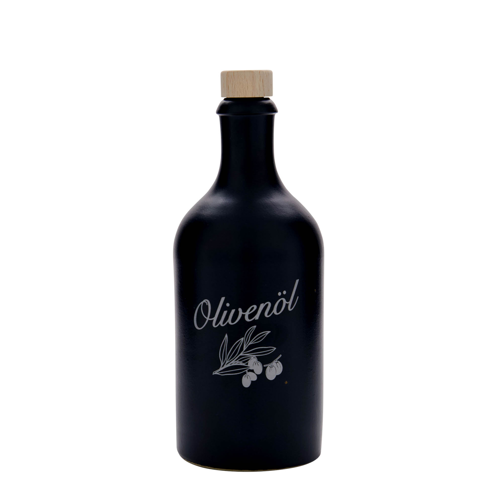 500 ml κανάτα από πήλινο δοχείο, θέμα: Ελαιόλαδο, πέτρινο σκεύος, μαύρο, στόμιο: φελλός