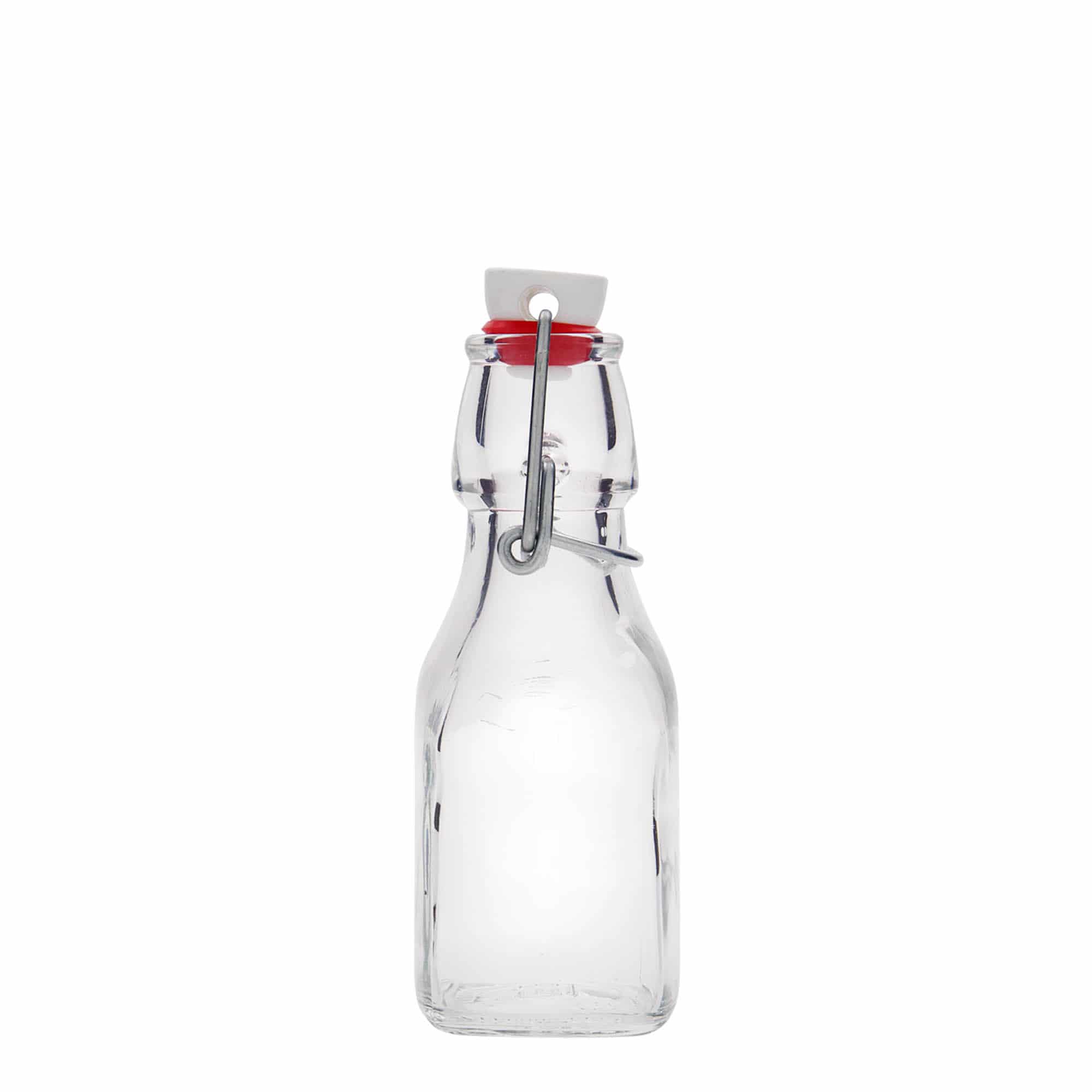 125 ml γυάλινο μπουκάλι 'Swing', τετράγωνο, στόμιο: κλείσιμο με μεταλλικό μπράτσο