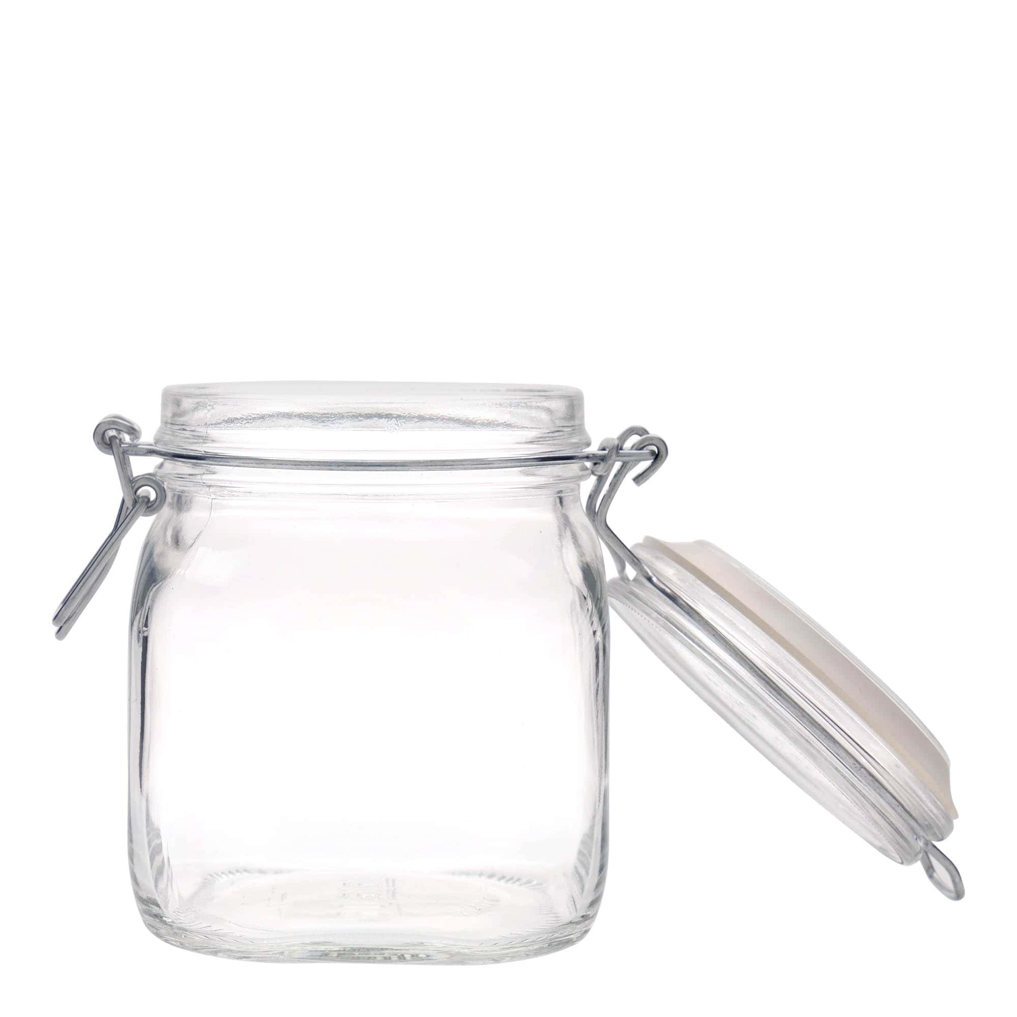 750 ml γυάλινο βάζο με σύρμα κλεισίματος 'Fido', τετράγωνο, άνοιγμα: κλείσιμο με σύρμα