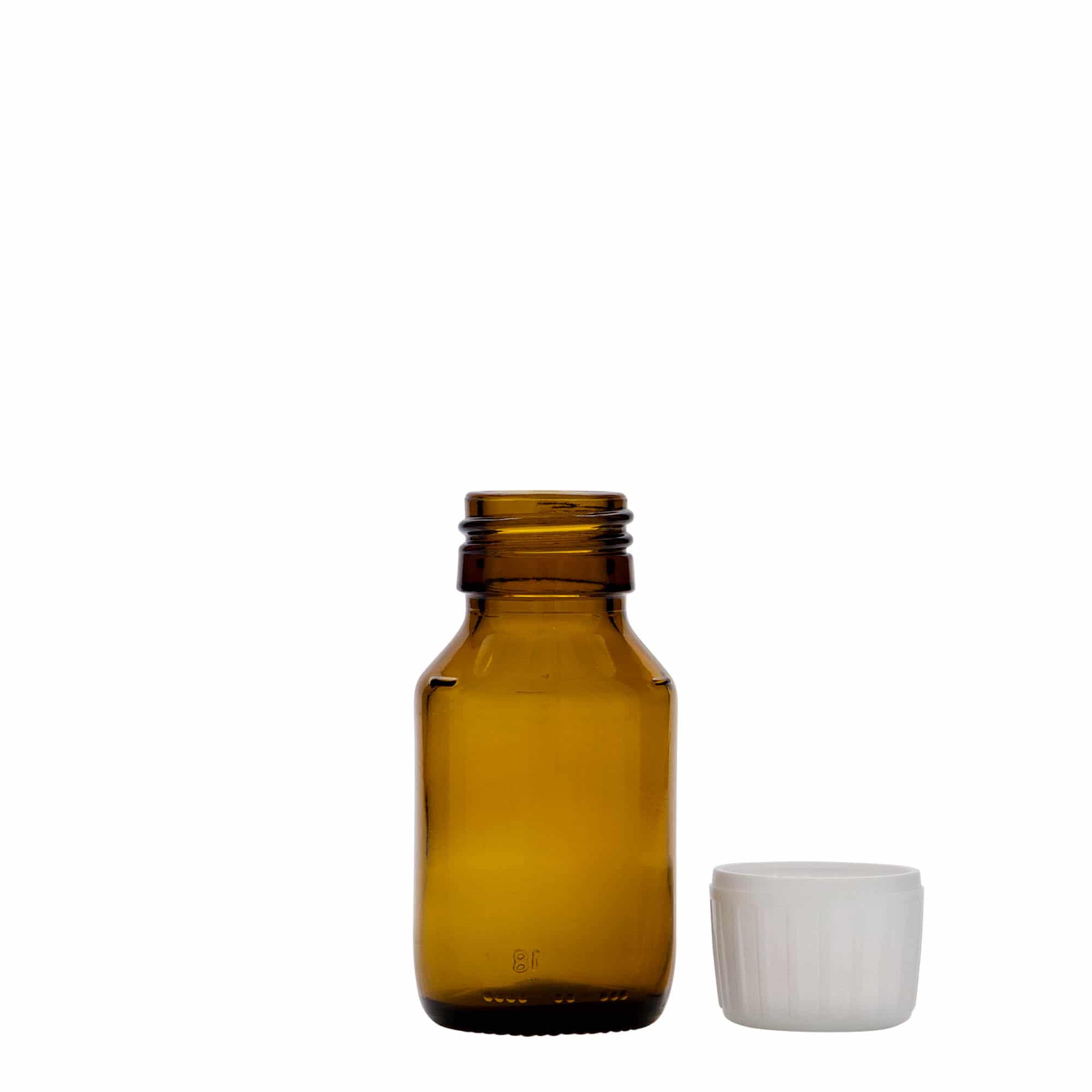 50 ml ιατρικό μπουκάλι, καφέ, γυαλί, στόμιο: PP 28