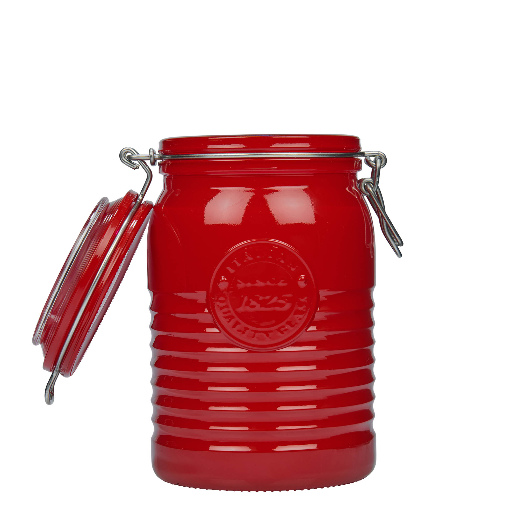 1.000 ml γυάλινο βάζο με μεταλλικό κλιπ 'Officina 1825', κόκκινο, στόμιο: μεταλλικό κλείσιμο με κλιπ