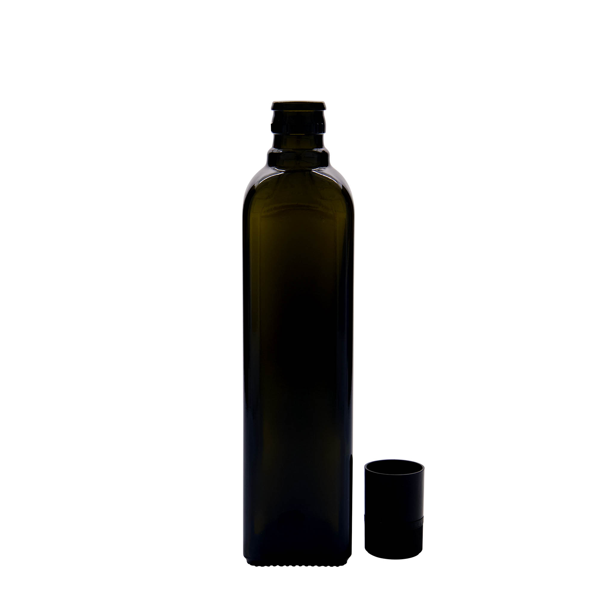 500 ml μπουκάλι ξυδιού/λαδιού 'Quadra', γυάλινο, τετράγωνο, παλαιωμένο πράσινο, στόμιο: DOP