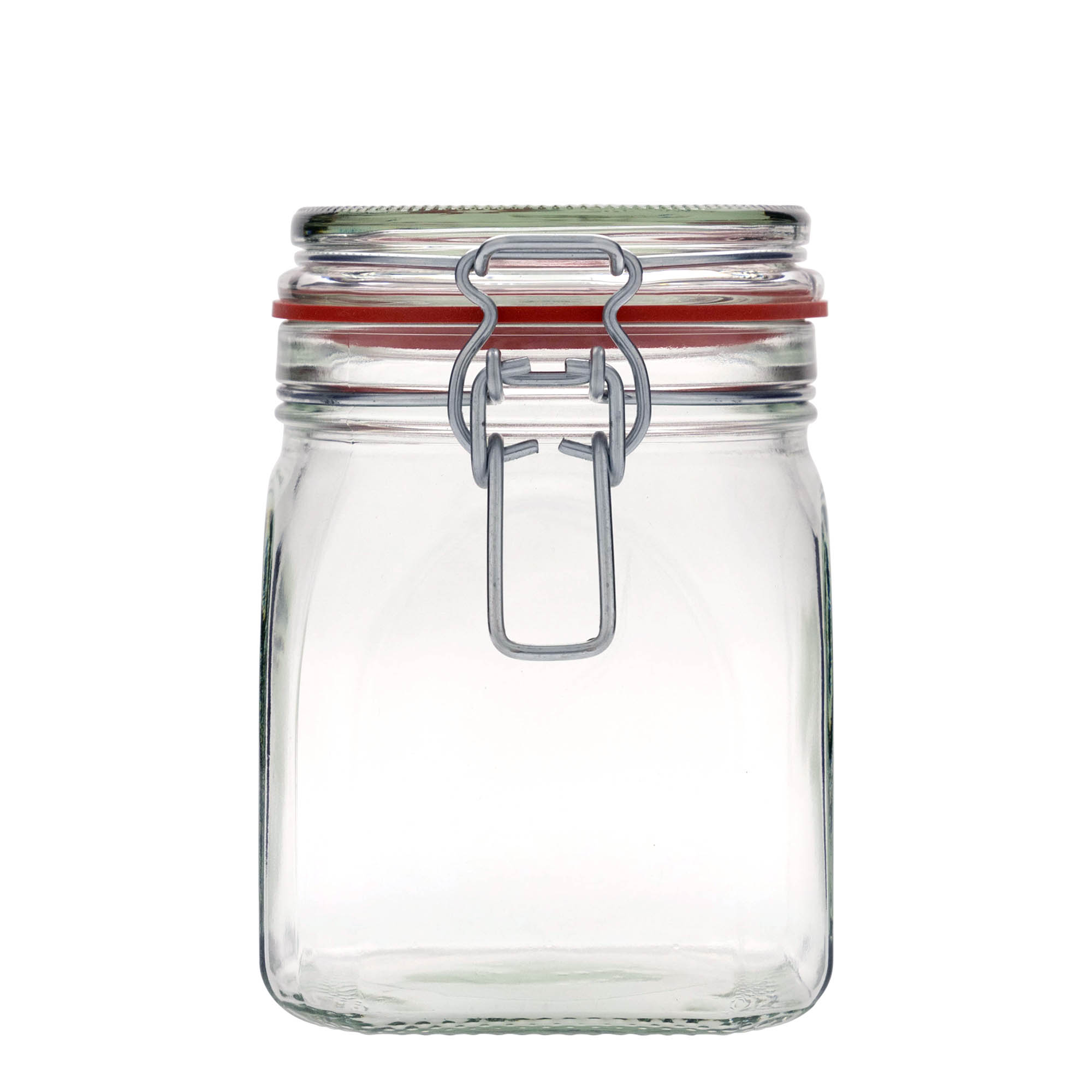 900 ml γυάλινο βάζο με μεταλλικό κλιπ, τετράγωνο, στόμιο: κλείσιμο με μεταλλικό κλιπ