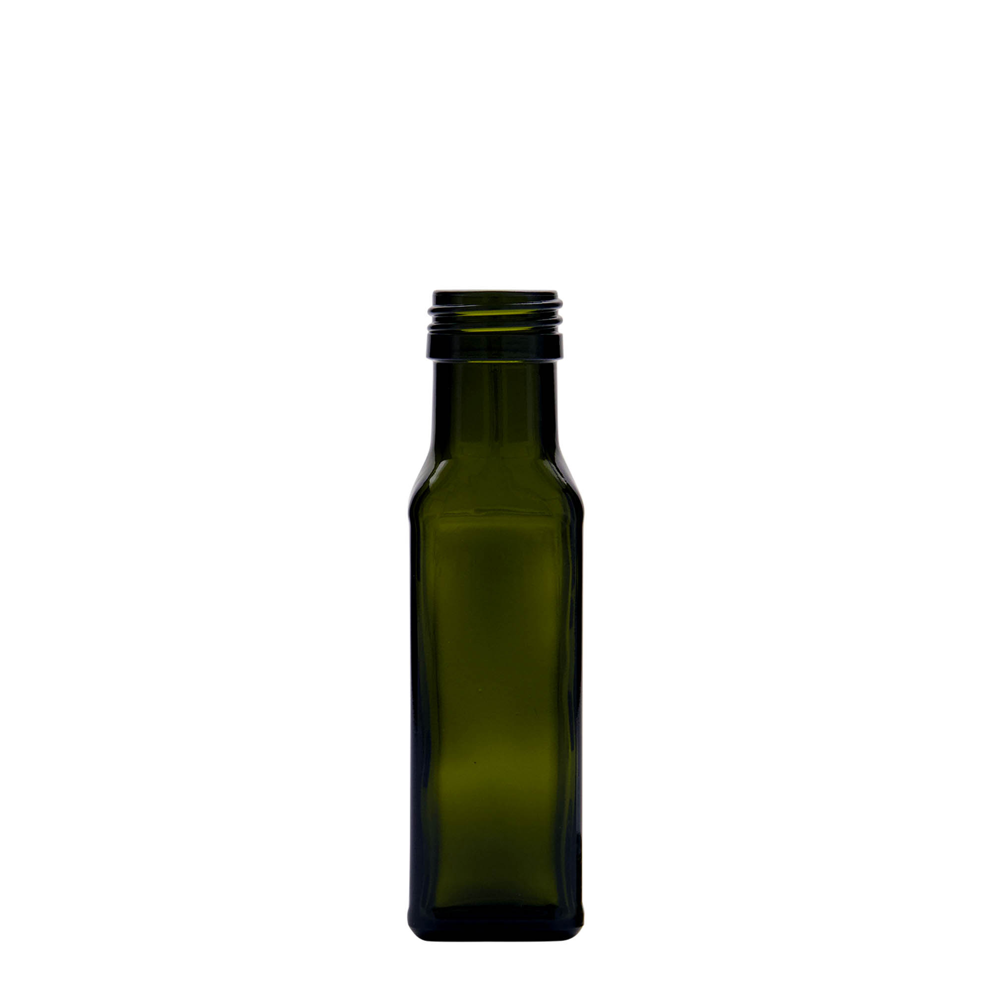 100 ml γυάλινο μπουκάλι 'Marasca', τετράγωνο, παλαιωμένο πράσινο, στόμιο: PP 31,5 100 ml γυάλινο μπουκάλι 'Marasca', τετράγωνο, παλαιωμένο πράσινο, στόμιο: PP 31,5