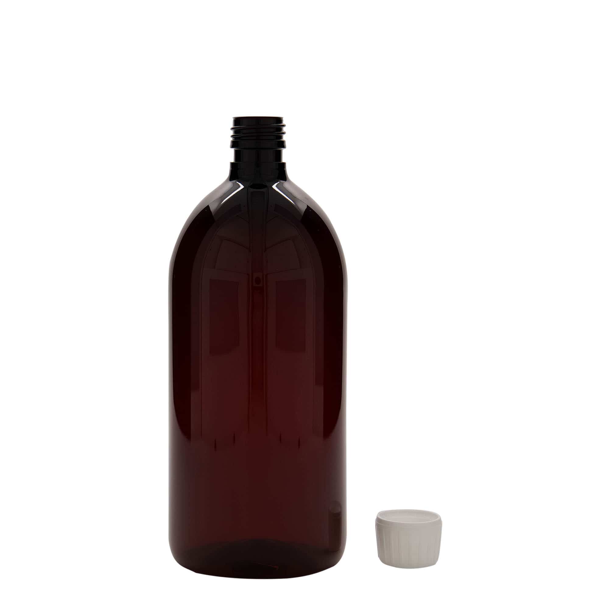 1.000 ml φιάλη ιατρικού PET, καφέ, πλαστικό, στόμιο: PP 28