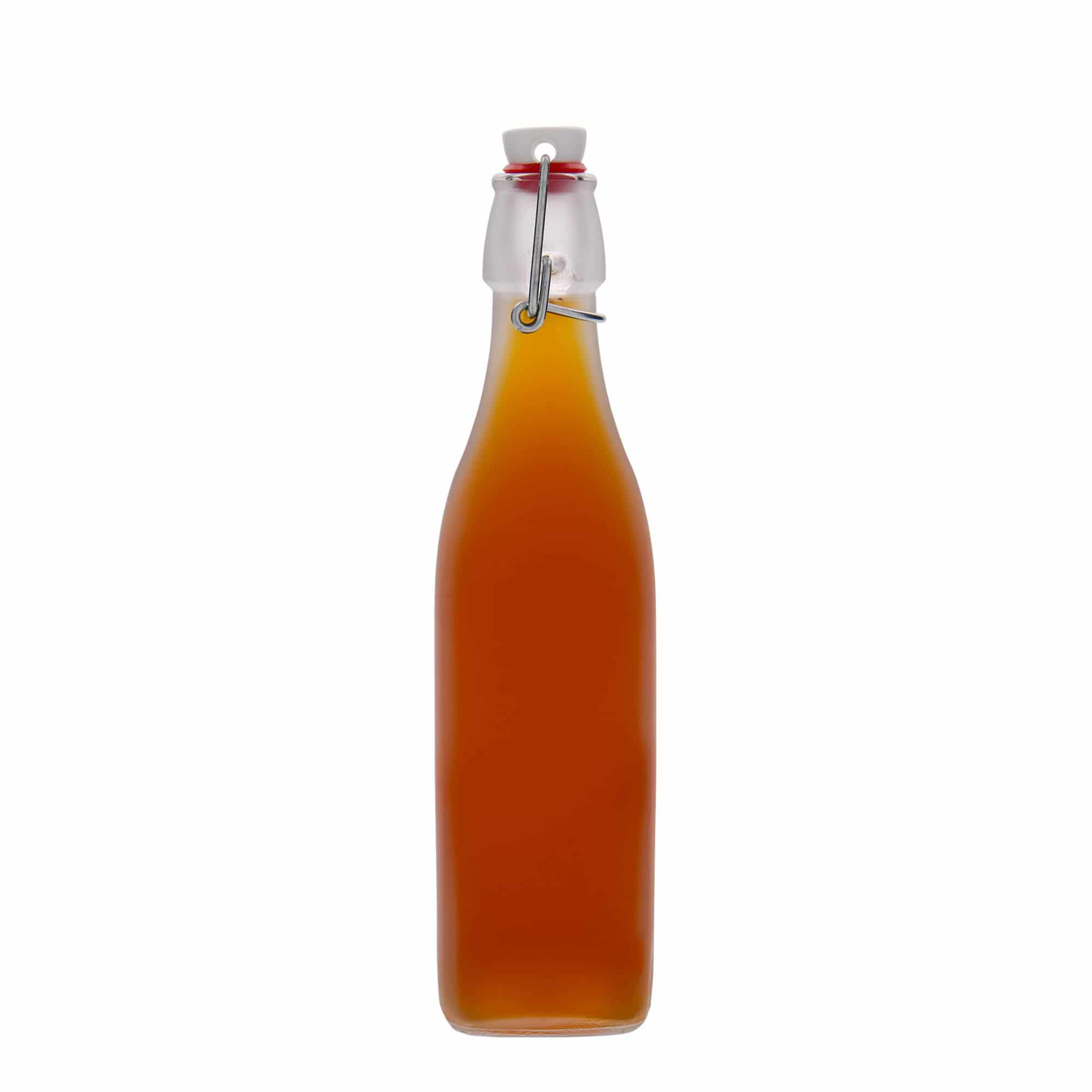 500 ml γυάλινο μπουκάλι 'Swing, τετράγωνο, λευκό, στόμιο: κλείσιμο με μπρούτζινο κρίκο