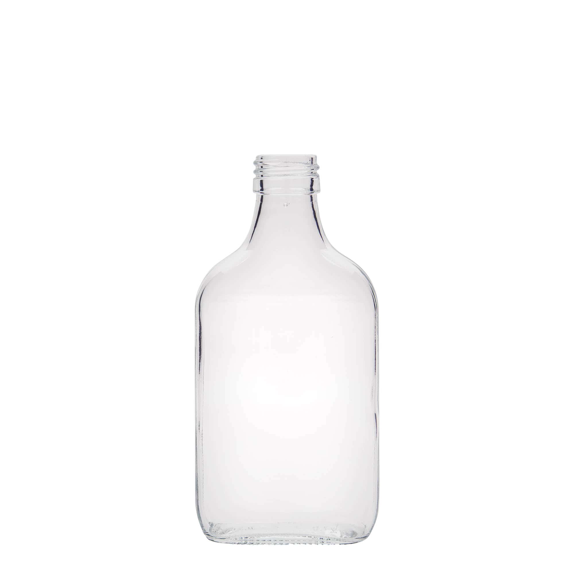 200 ml φιάλη τσέπης, ορθογώνια, γυάλινη, στόμιο: PP 28 200 ml φιάλη τσέπης, ορθογώνια, γυάλινη, στόμιο: PP 28