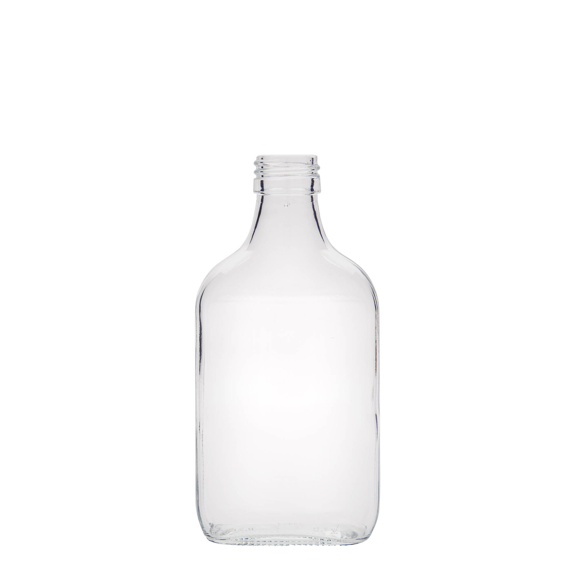 200 ml φιάλη τσέπης, ορθογώνια, γυάλινη, στόμιο: PP 28