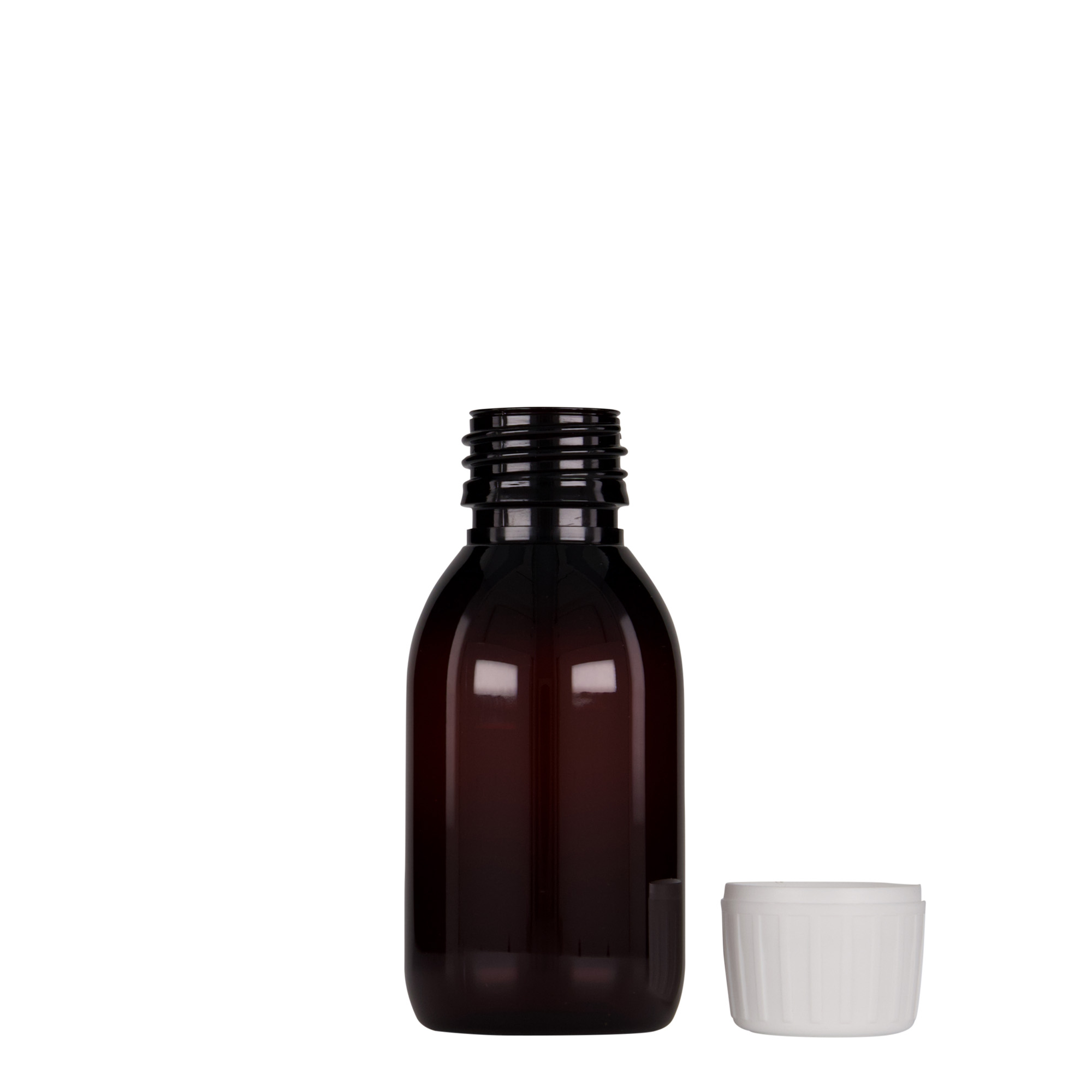 100 ml φιαλίδιο PET για ιατρική χρήση, καφέ, πλαστικό, στόμιο: PP 28 100 ml φιαλίδιο PET για ιατρική χρήση, καφέ, πλαστικό, στόμιο: PP 28