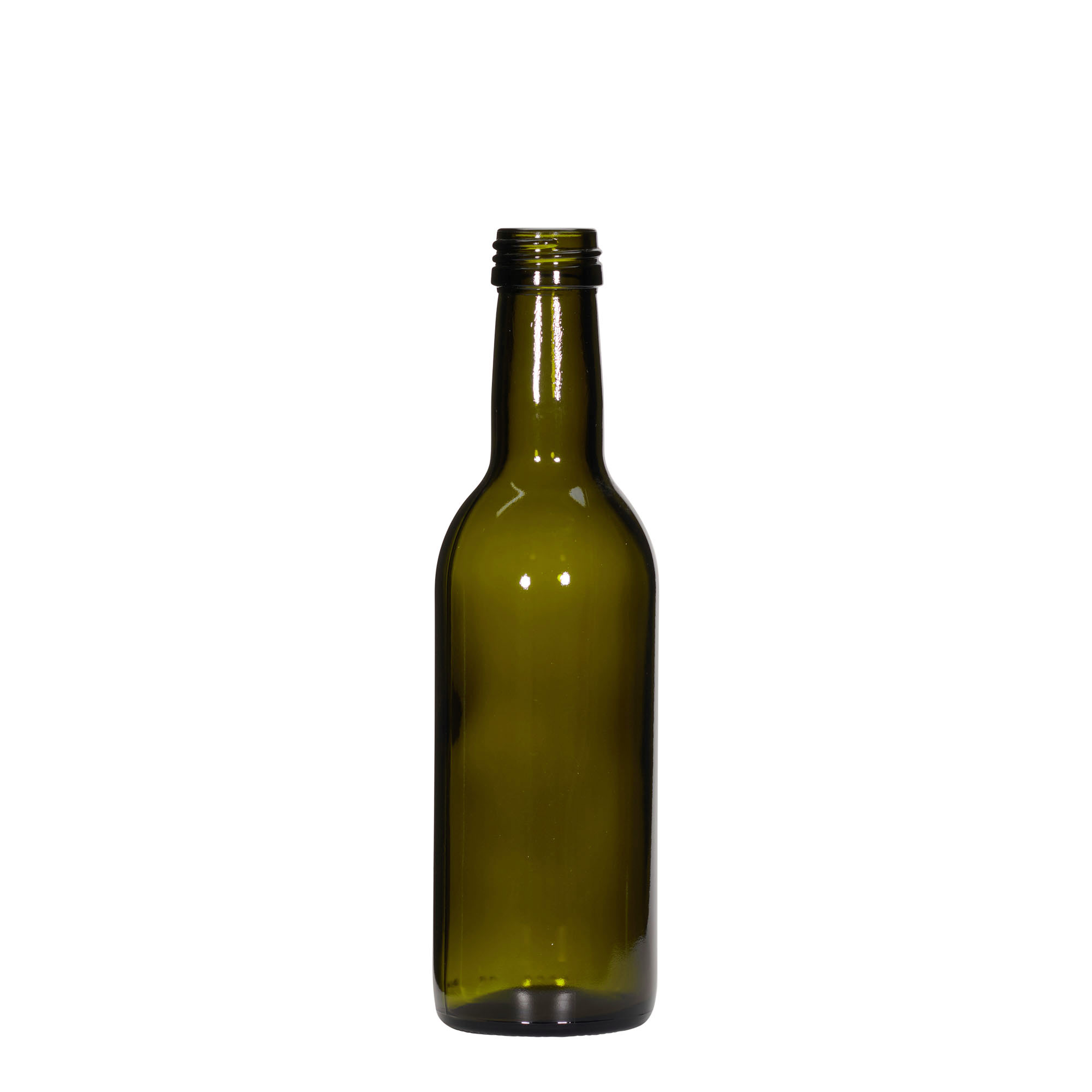 250 ml γυάλινο μπουκάλι 'Bordeaux', παλαιωμένο πράσινο, στόμιο: PP 28