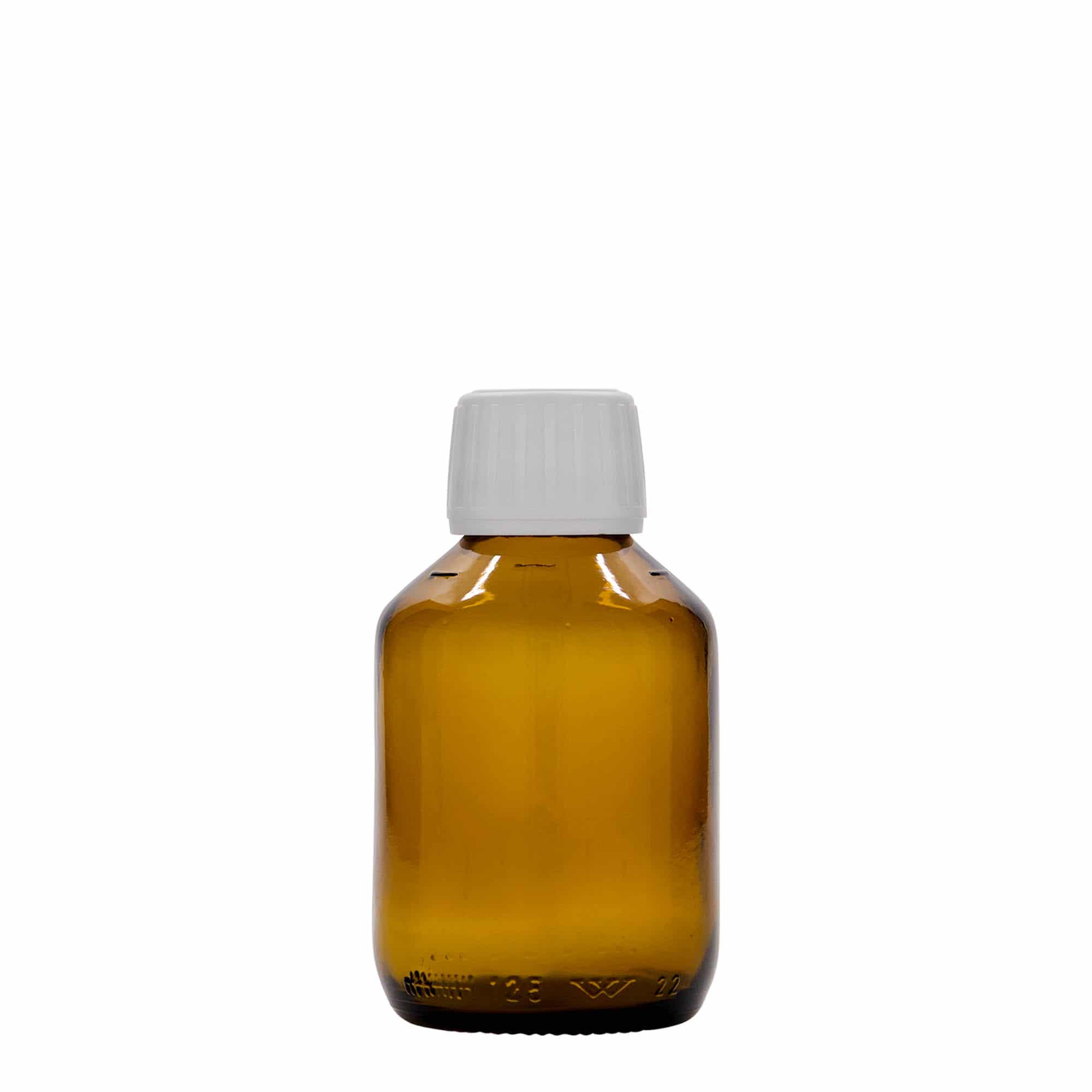 125 ml φιαλίδιο φαρμάκου, καφέ, γυαλί, στόμιο: PP 28