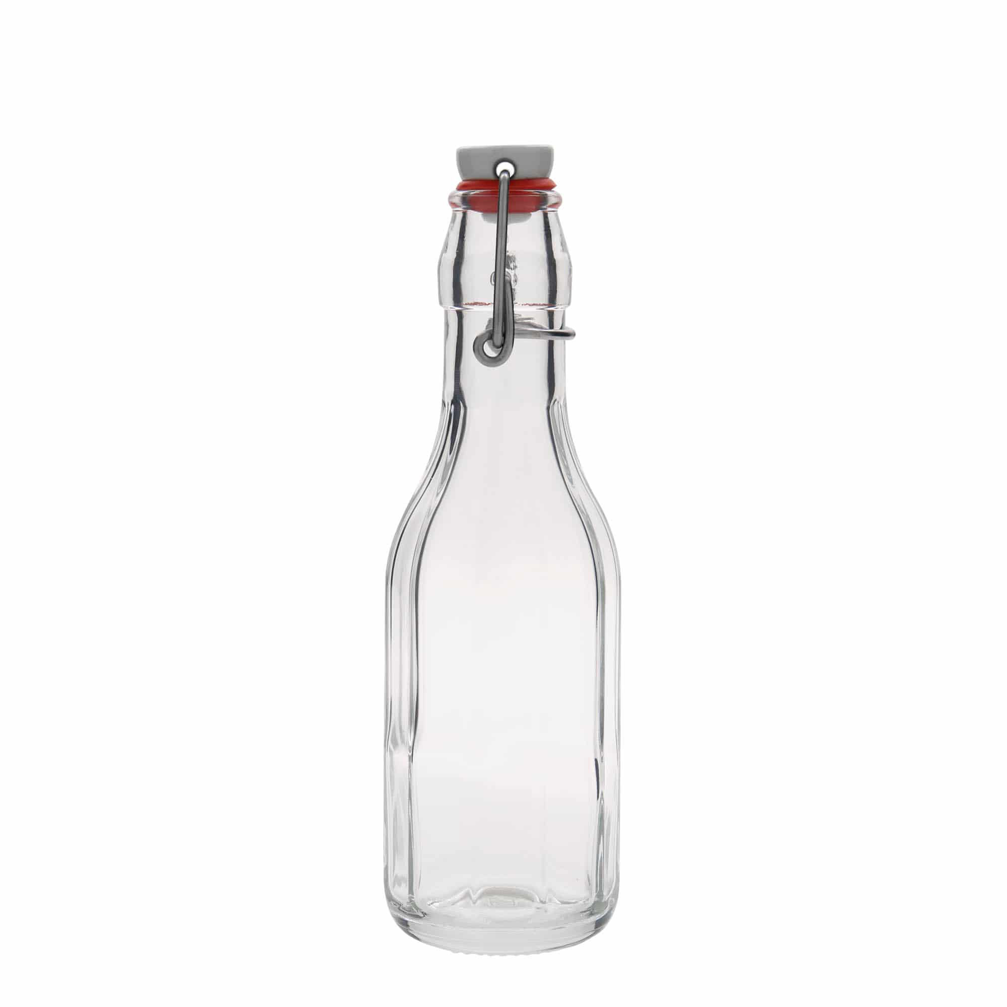 250 ml γυάλινο μπουκάλι 'Bravo', δεκαγωνικό, στόμιο: κλείσιμο με μεταλλικό κλιπ