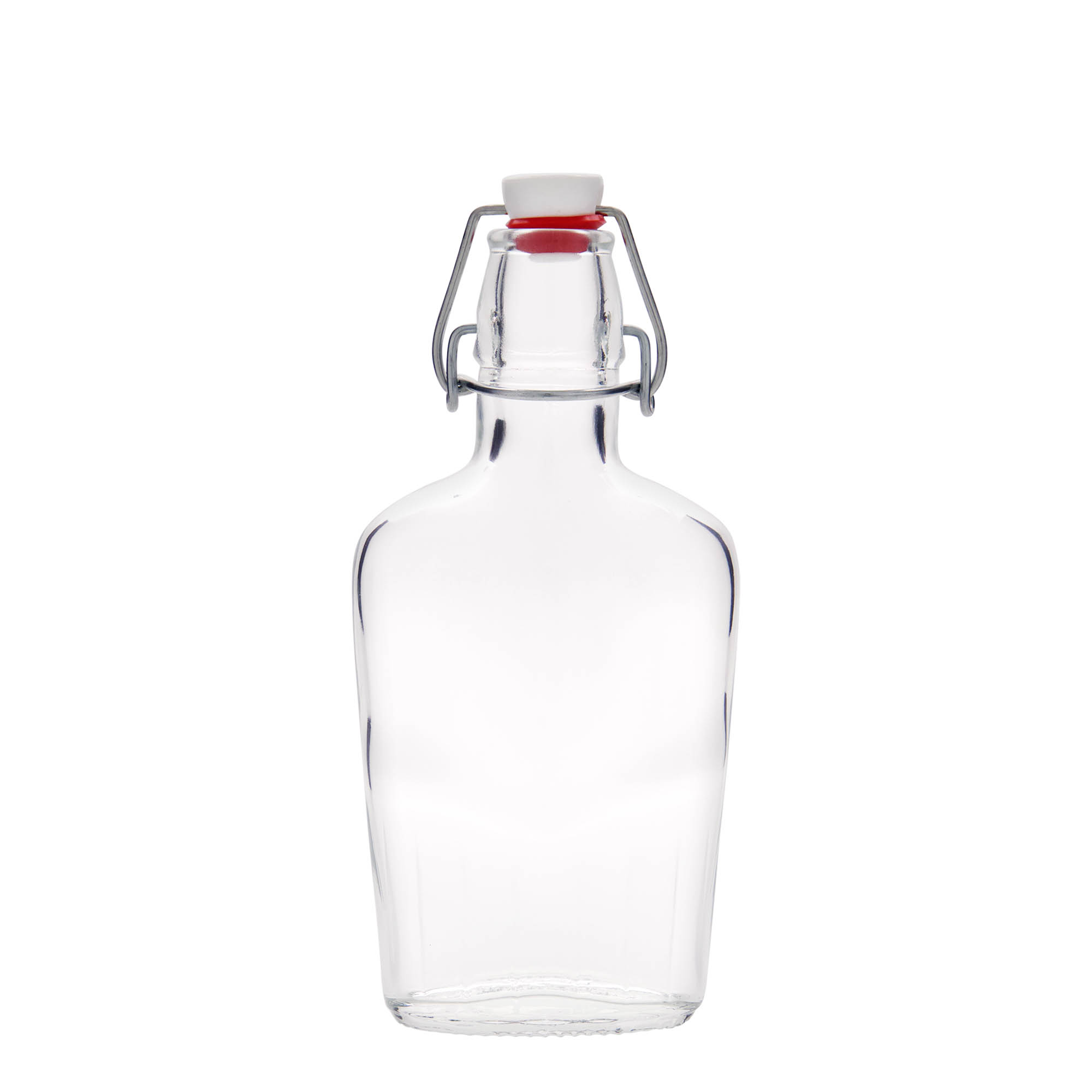 250 ml γυάλινο μπουκάλι 'Fiaschetta', οβάλ, στόμιο: κλείσιμο με μεταλλικό σφιγκτήρα