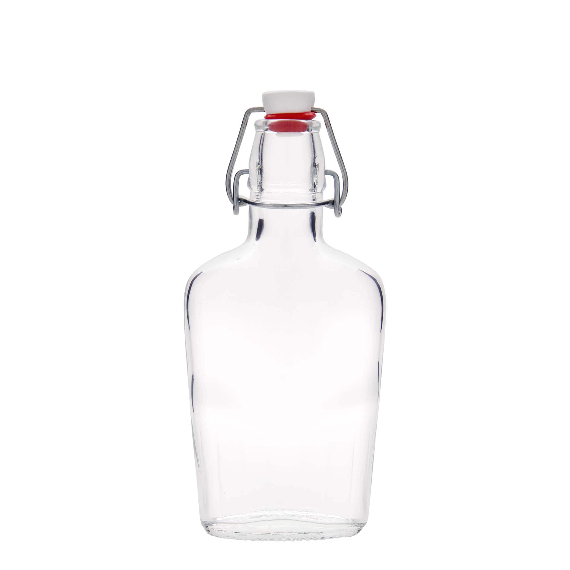 250 ml γυάλινο μπουκάλι 'Fiaschetta', οβάλ, στόμιο: κλείσιμο με μεταλλικό σφιγκτήρα