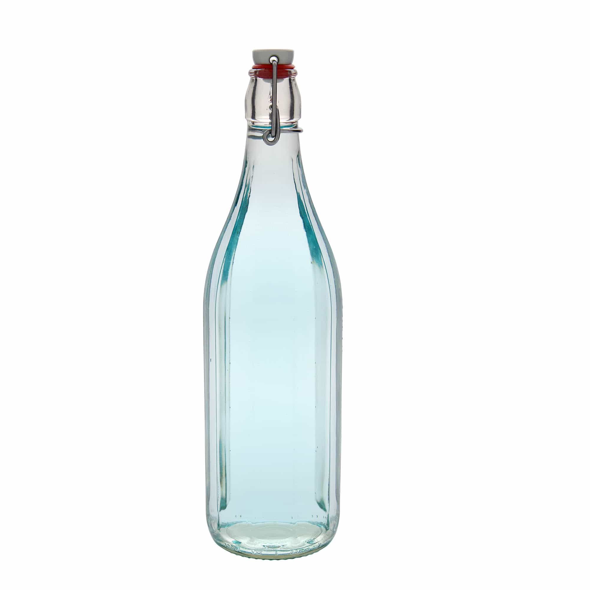 1.000 ml γυάλινο μπουκάλι 'Bravo' #, δεκαγωνικό, στόμιο: κλείσιμο με μπρούτζινο κλιπ
