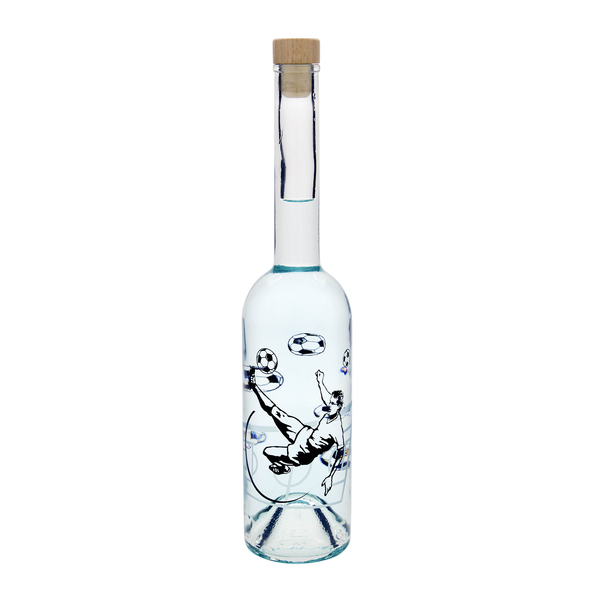 500 ml γυάλινο μπουκάλι 'Opera', θέμα: ποδοσφαιριστής, στόμιο: φελλός