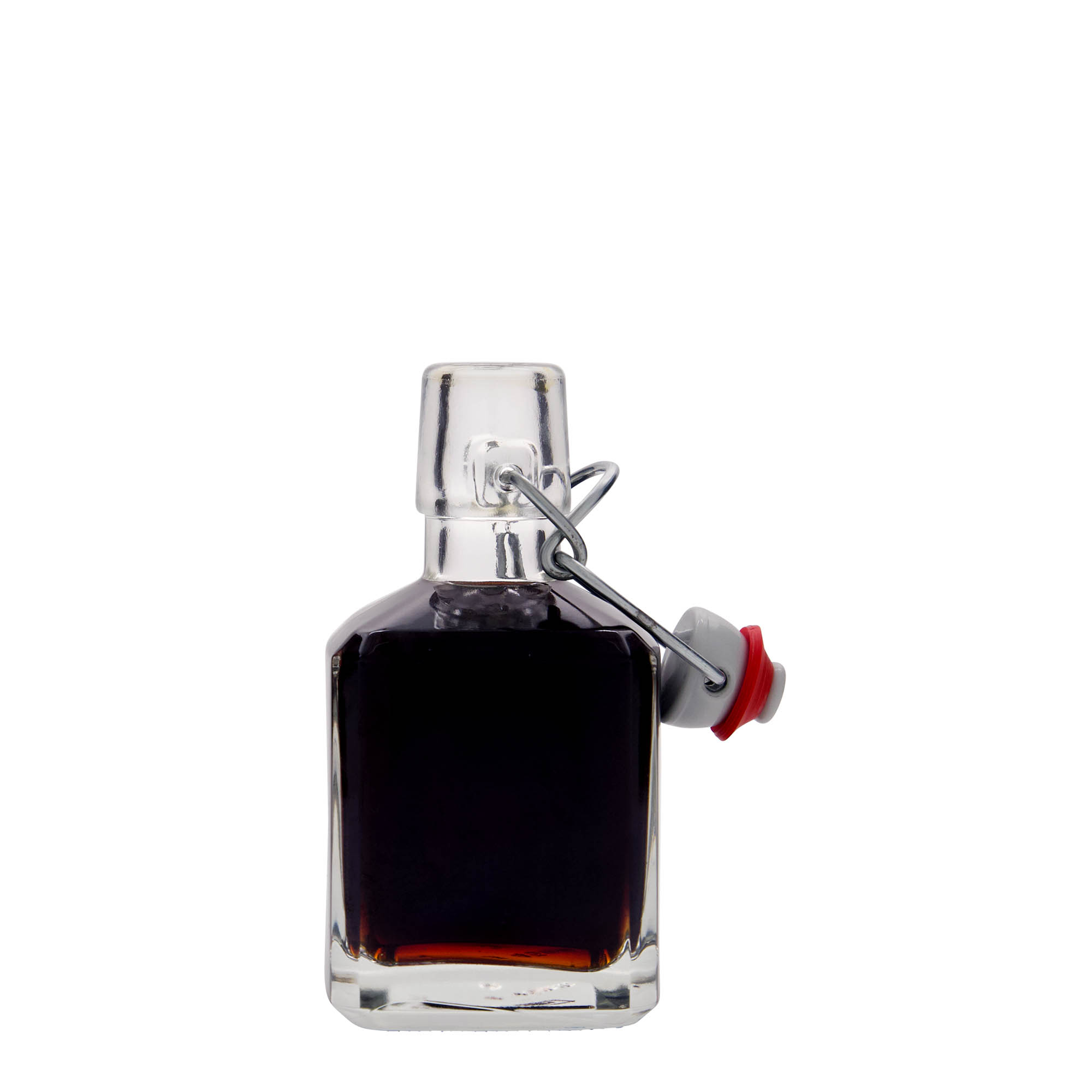 200 ml γυάλινο μπουκάλι 'Kubica', τετράγωνο, στόμιο: κλείσιμο με μεταλλικό κλιπ