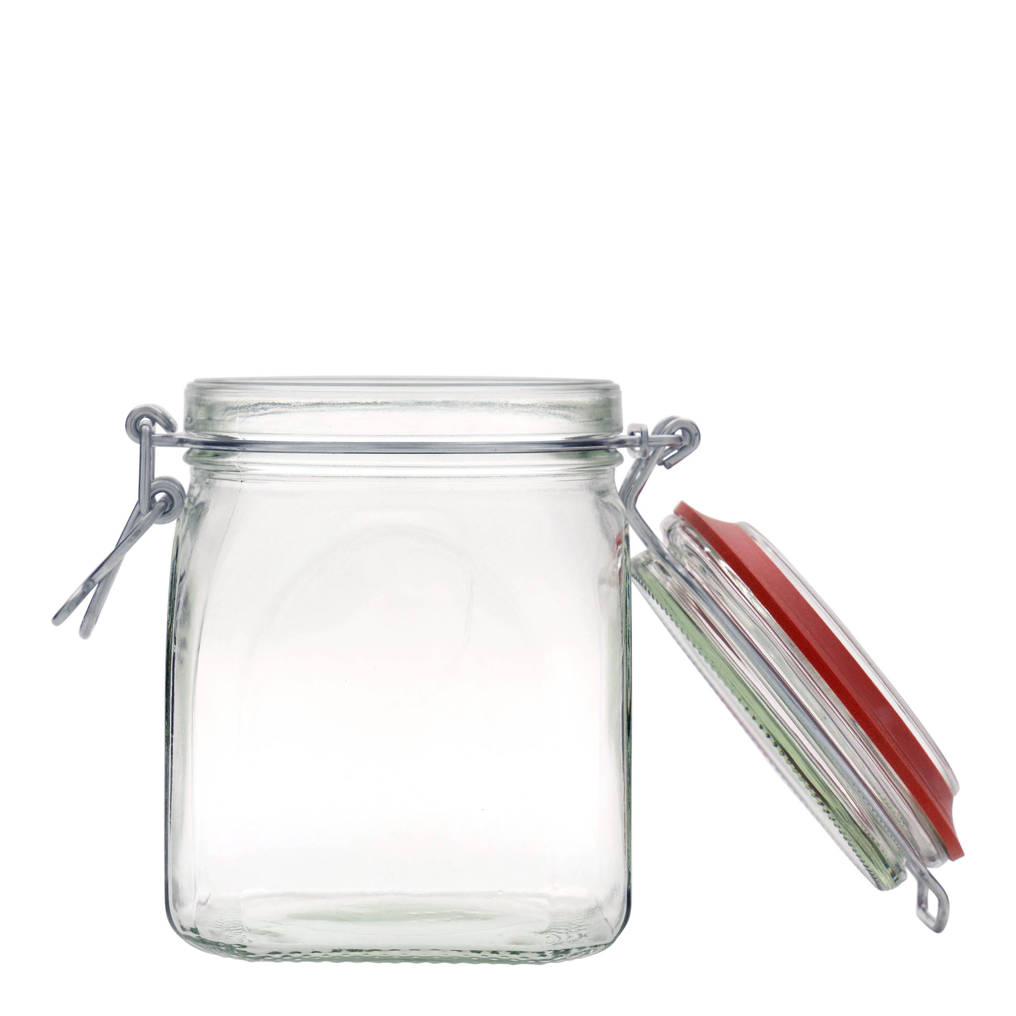 900 ml γυάλινο βάζο με μεταλλικό κλιπ, τετράγωνο, στόμιο: κλείσιμο με μεταλλικό κλιπ