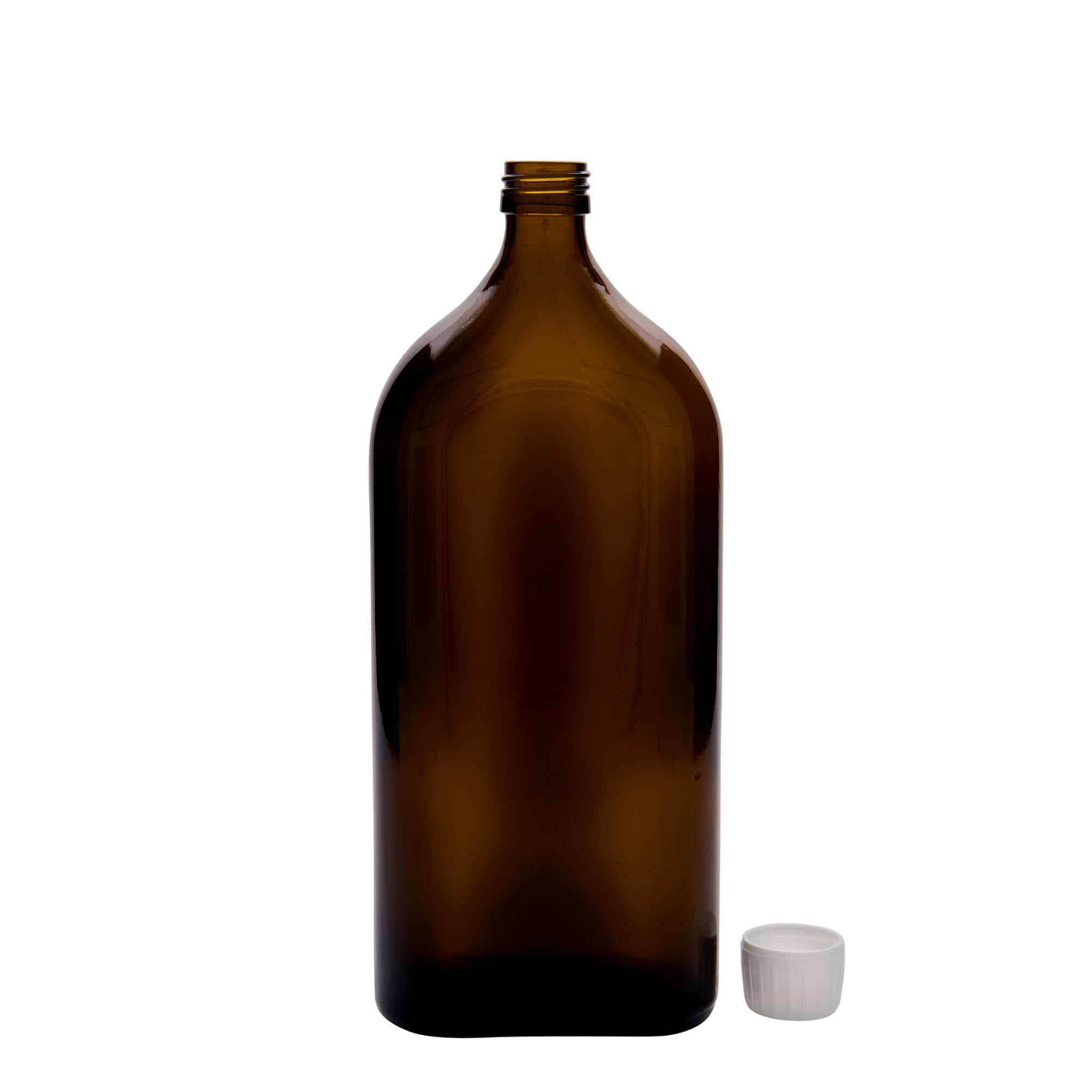 1.000 ml φαρμακευτικό μπουκάλι Meplat, οβάλ, γυαλί, καφέ, στόμιο: PP 28