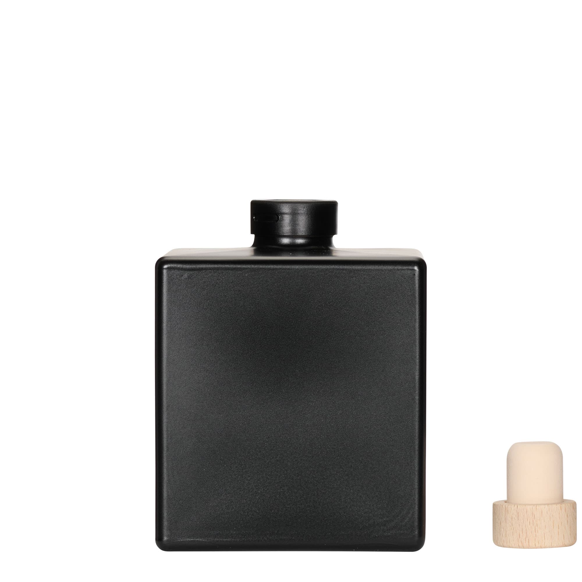 500 ml γυάλινο μπουκάλι 'Cube', τετράγωνο, μαύρο, στόμιο: φελλός