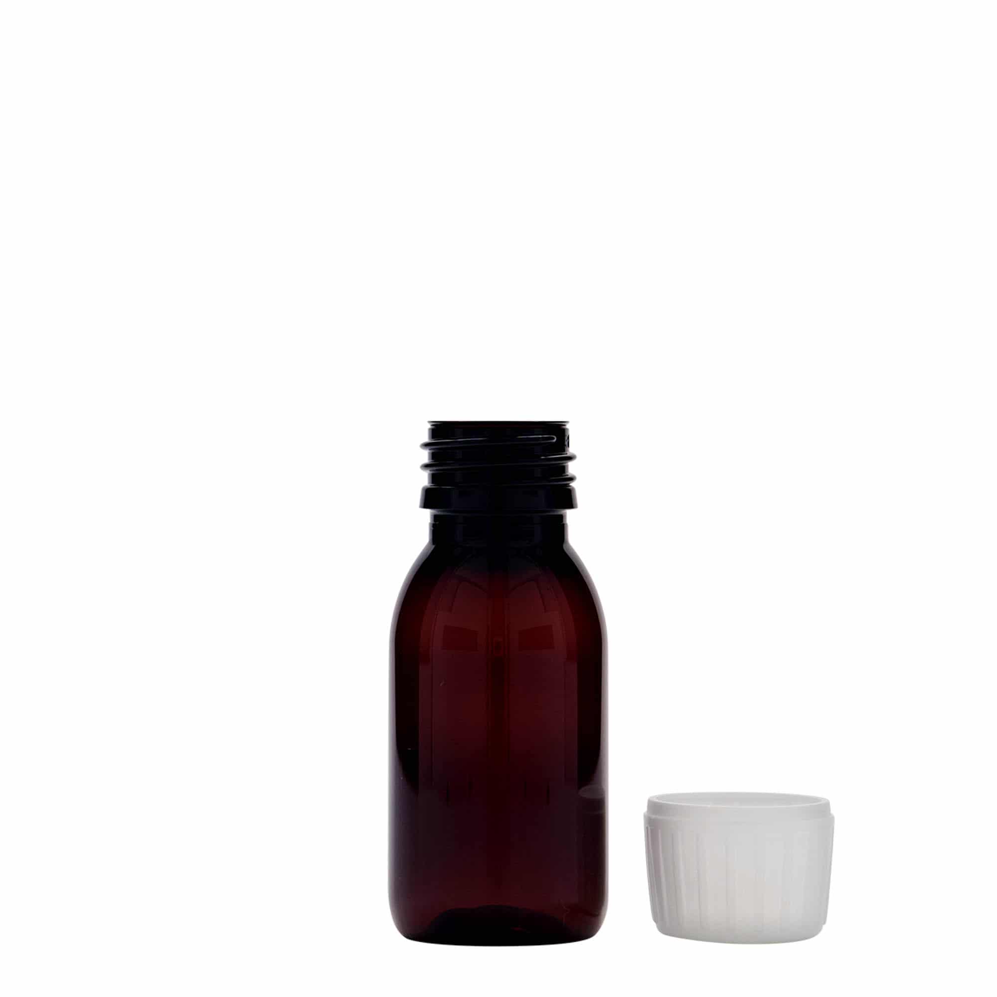 60 ml φιαλίδιο φαρμάκου PET, καφέ, πλαστικό, στόμιο: PP 28